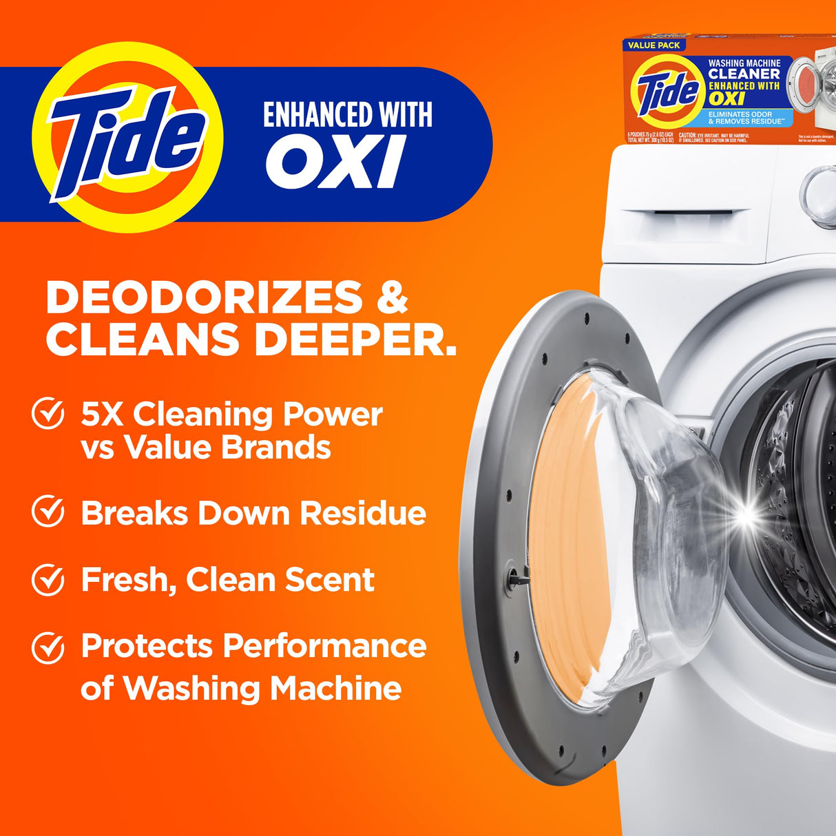 Tide Washing Machine Cleaner, Washer Machine Cleaner with Oxi for Front and Top Loader Washer Machines, Deep Cleaning Residue & Odor Eliminator, 10 Month Supply + Calendar
