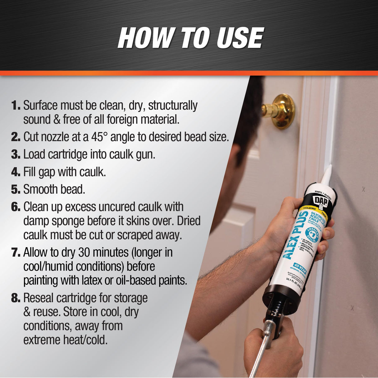 DAP Alex Plus Acrylic Latex Caulk, White, 10.1 Oz, 12 Pack (7079818152)