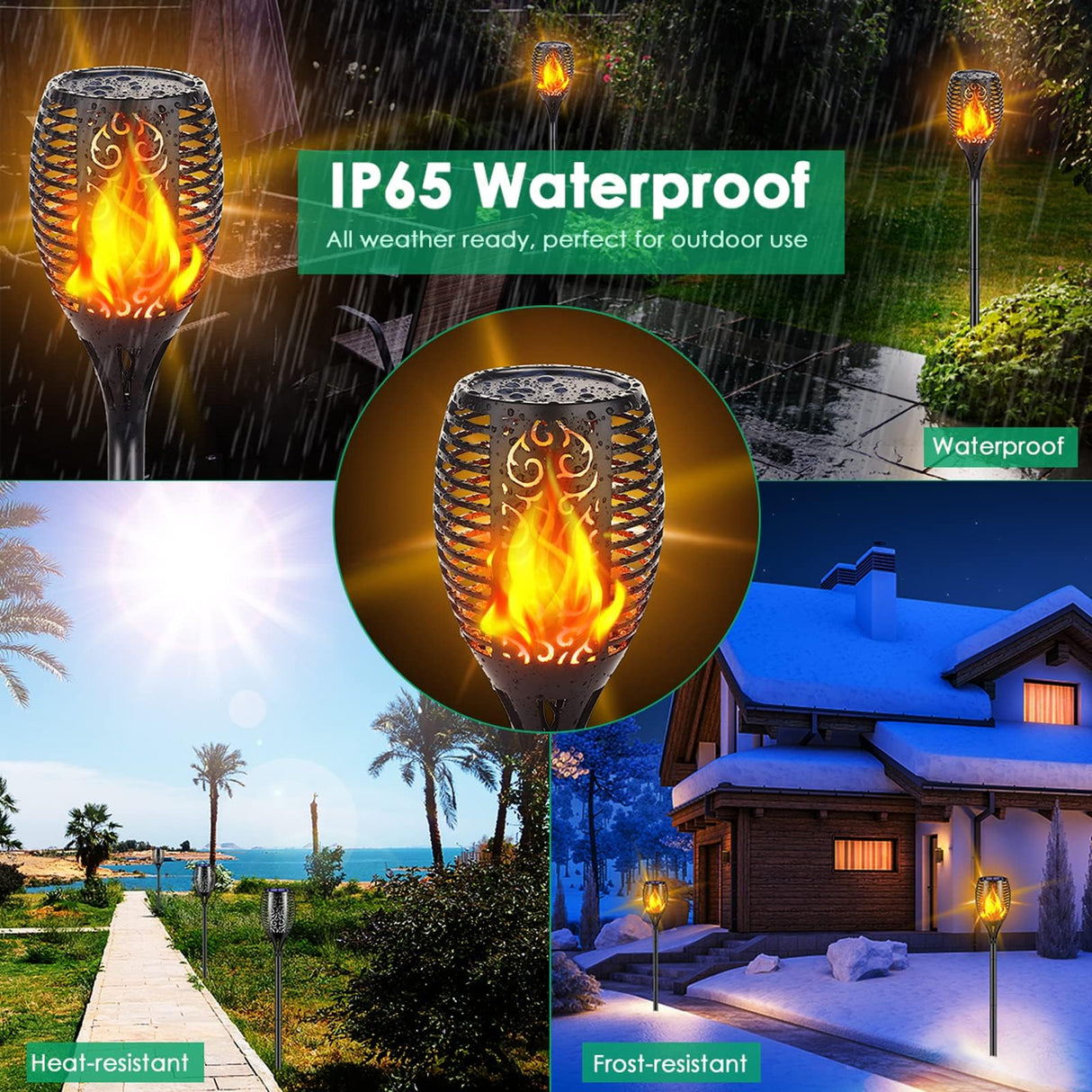 TomCare Solar Lights Outdoor 99 LED Higher & Larger Flickering Flame Solar Torch Lights 43" Decorative Waterproof Solar Powered Pathway Landscape Lighting for Garden Patio Yard, 2Pack (Black)