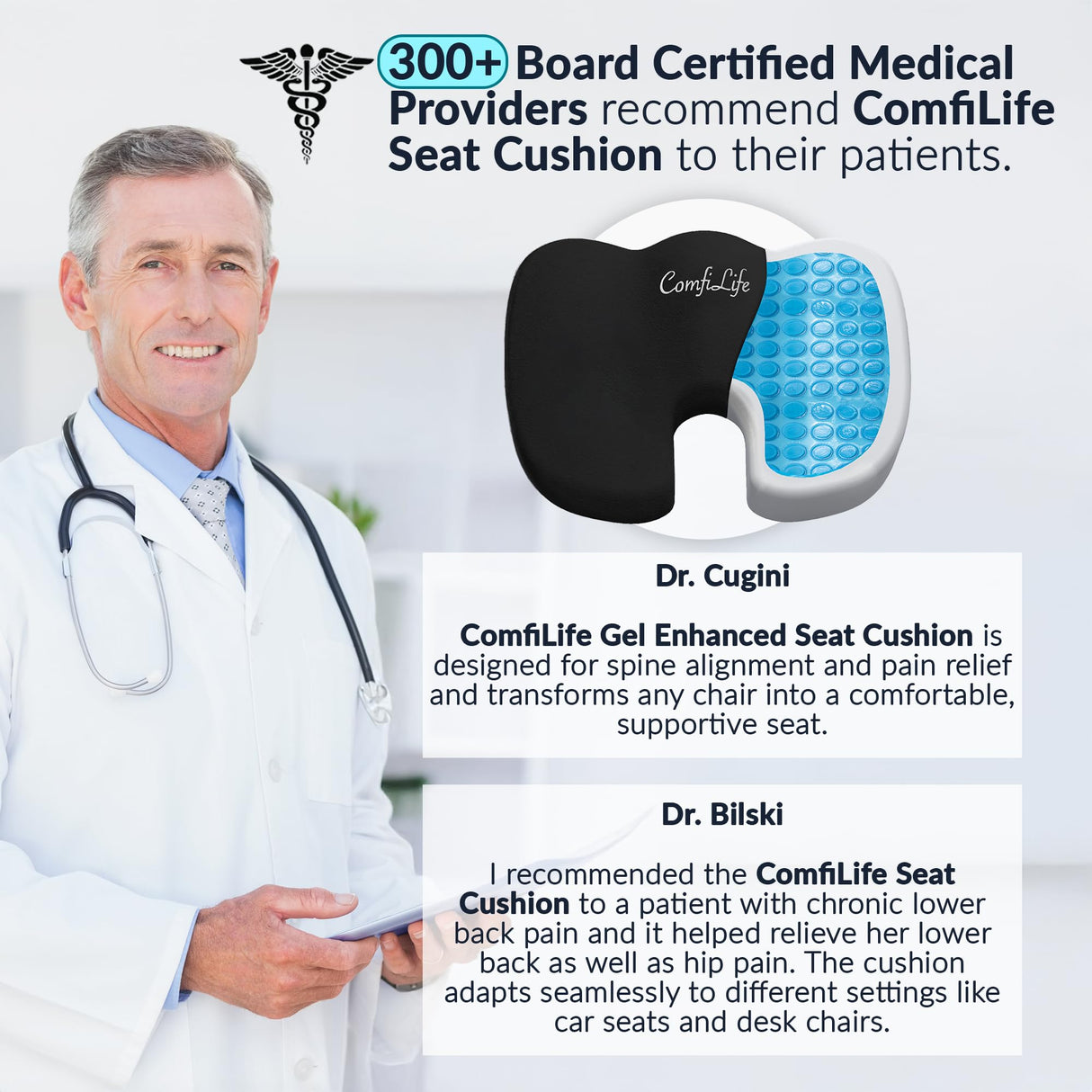 ComfiLife Premium Gel & Memory Foam Seat Cushion – Doctor Recommended Office Chair Cushion, Car Seat Cushion – Chair Cushions for Back & Sciatica Pain Relief – Seat Cushions for Office & Desk (Black)