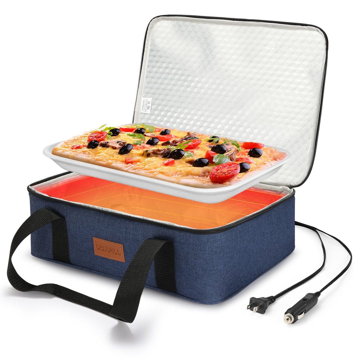 Food Warmer Electric Casserole Carrier - Large Heated Lunch Bag for Car Truck, 12V/24V/110V, Thermos for hot food for Potluck Cookouts Parties Picnic,Lasagna Lugger,Fits 9"x13" Baking Pan (Navy)