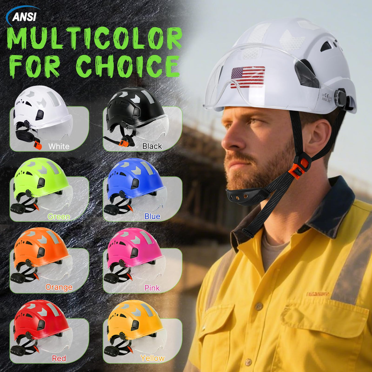 Hard Hats Construction OSHA Approved - ANSI Z89.1 Reflective Construction Worker Hat, Vented White Hard Hat with Visor for Men Women, ABS Safety Helmet for Adults,6-pt.Suspension