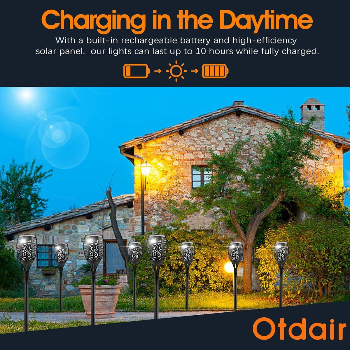 Otdair 43" Solar Torch Lights Outdoor with Flickering Flame for Halloween