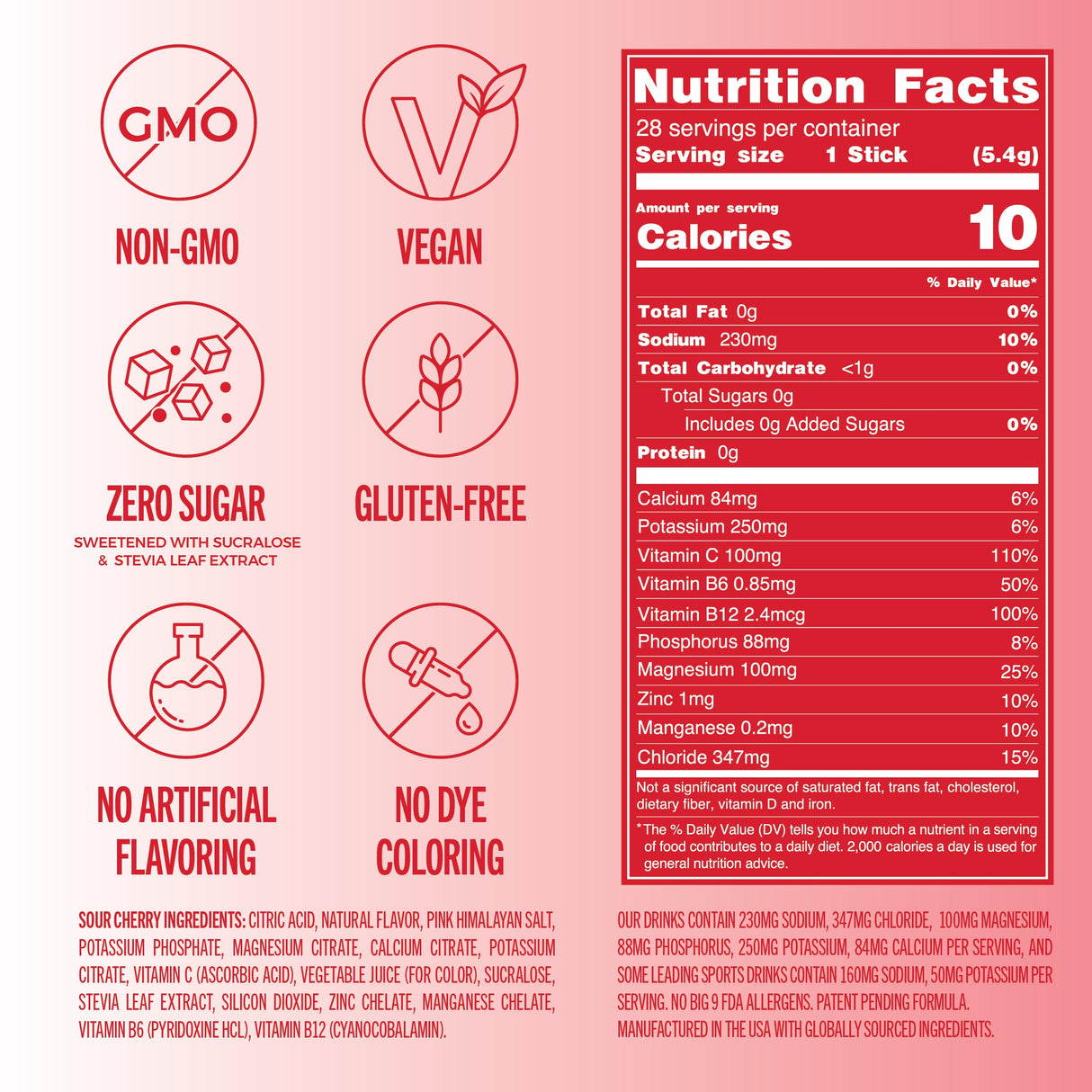 TREVI™ Sugar Free Electrolytes - Drink Mix Hydration Powder Packets - 28 Count - Sour Cherry