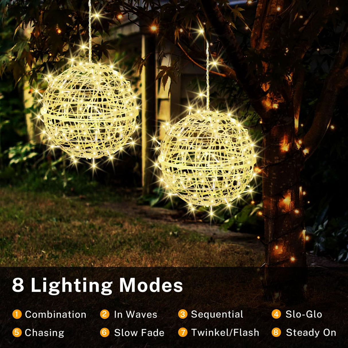 Outdoor Christmas Balls Lights 4 Pack Hanging 7.9" LED Garden Sphere Tree Lights 8 Modes Waterproof Glow Globe Lights with Memory Timer Plug for Party Yard Porch Eave Patio Xmas Decorations-Warm White