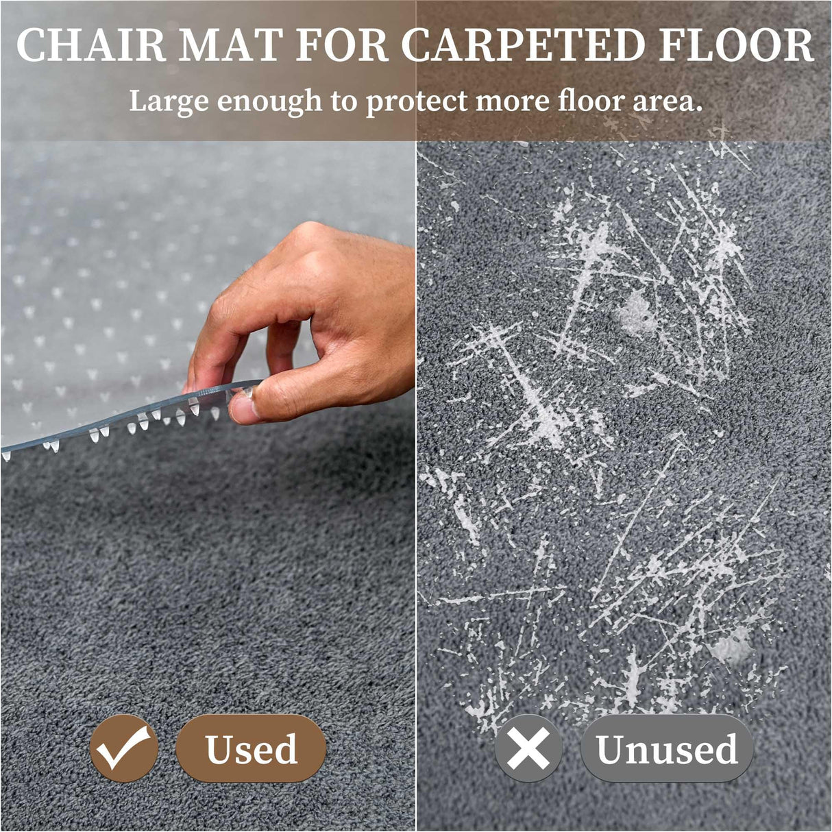 Naturei Chair Mat for Carpet, 36” x 48” Office Desk Floor Mat for Rolling Chairs, Easy Glide Floor Protector for Low Pile Carpet (Rectangle)