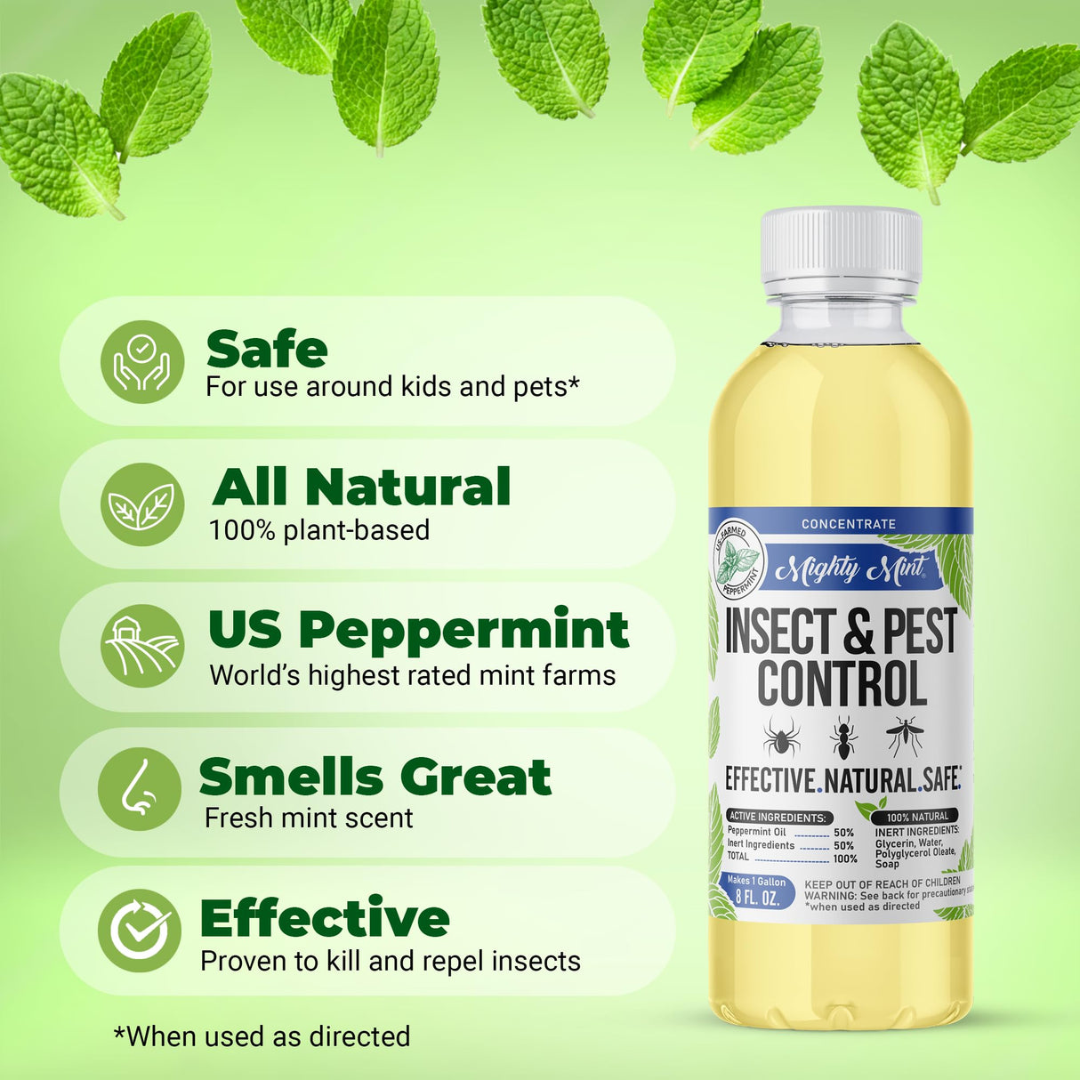 Mighty Mint Peppermint Oil Insect Repellent Concentrate– Natural Indoor & Outdoor Bug Control for Spiders, Ants, Roaches, and More – Plant-Based, Extra-Strong Formula - 8 oz