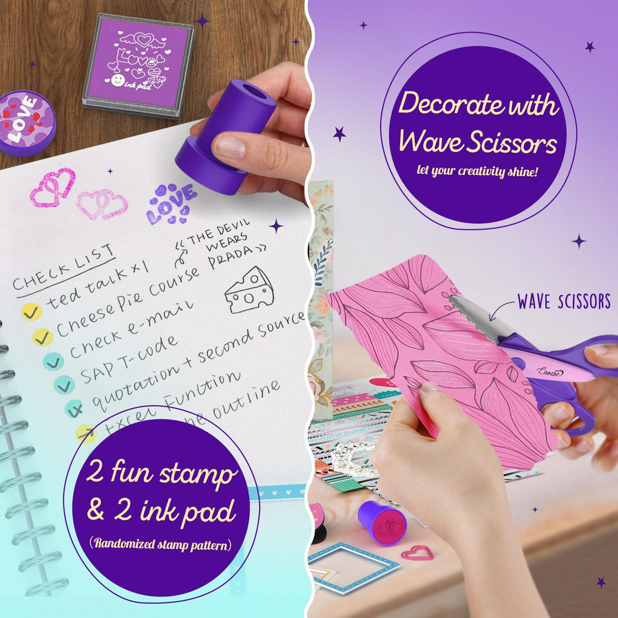 LAOESE 2-Pack DIY Journal Kit for Girls -Christmas Birthday Gifts for Girls 8 9 10 11 12 13 14 Years Old - Arts & Crafts for Teens Trendy Stuff - Scrapbook & Diary Supplies Toys Set