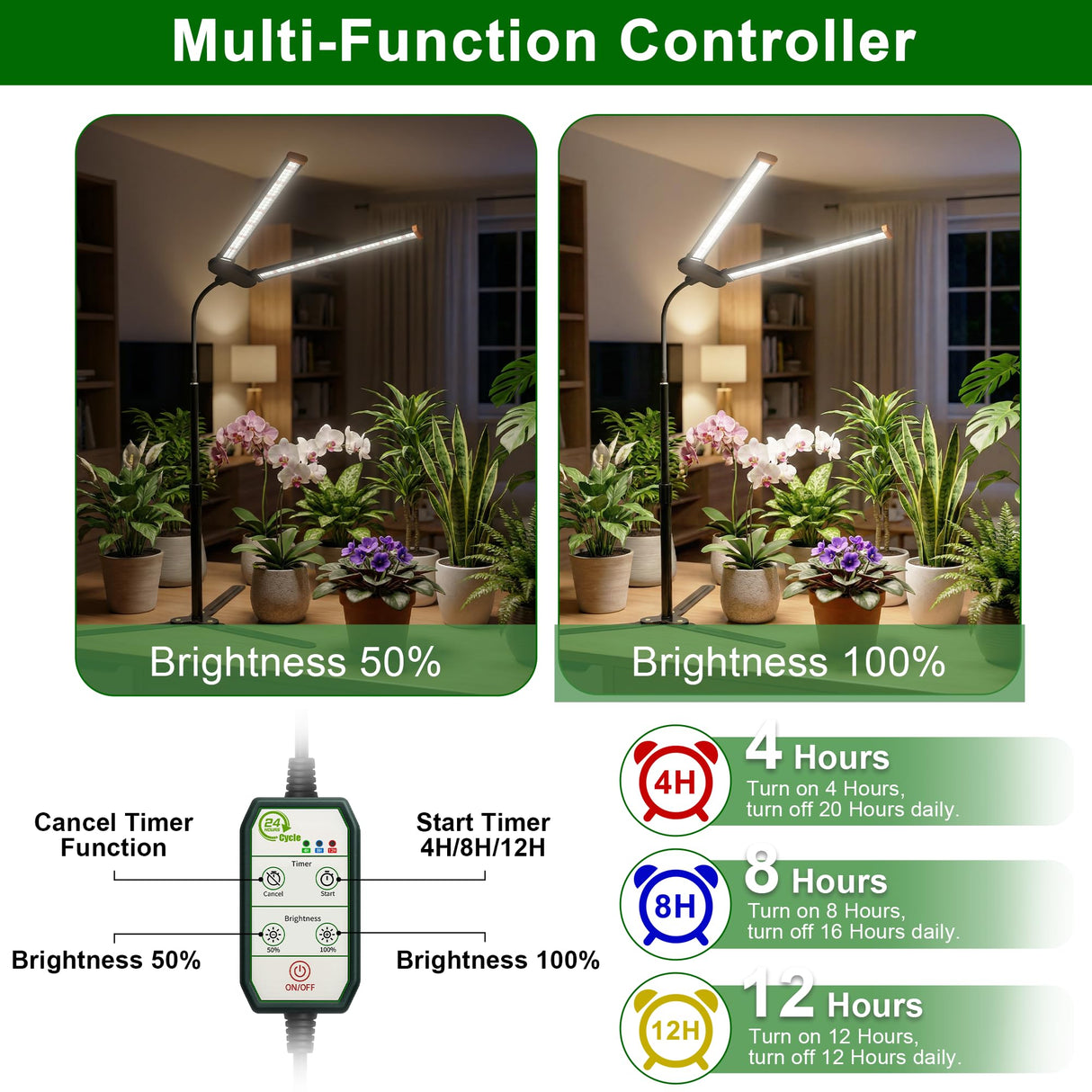 Wotime Grow Light for Indoor Plants,6000K White Sun Spectrum Growing Light Lamp with Red Blue LED for Pot Succulents Seeds, Light Strip Foldable & Height Extendable 9-25'', Auto Timer 4 8 12Hrs