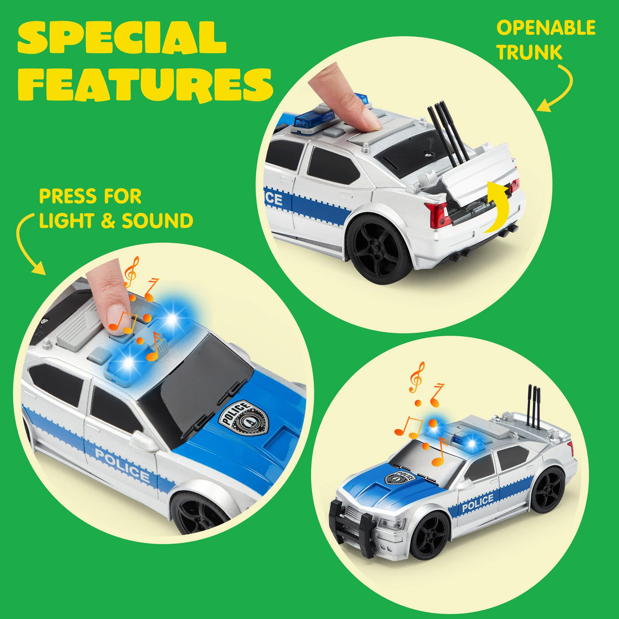 JOYIN 4 Pcs 7" Long Vehicle Toy Set, Toddlers Cars with Lights and Siren Sound, Including Play Police Car, School Bus, Garbage Truck, Ambulance, Birthday Christmas Party Gifts Toys for Boys 3-5