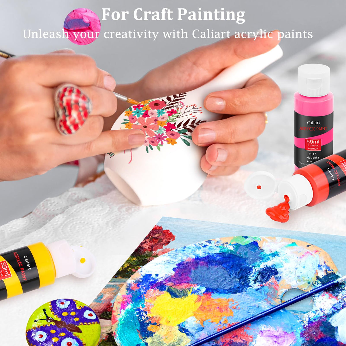Caliart Acrylic Paint Set of 36 Colors with 12 Brushes