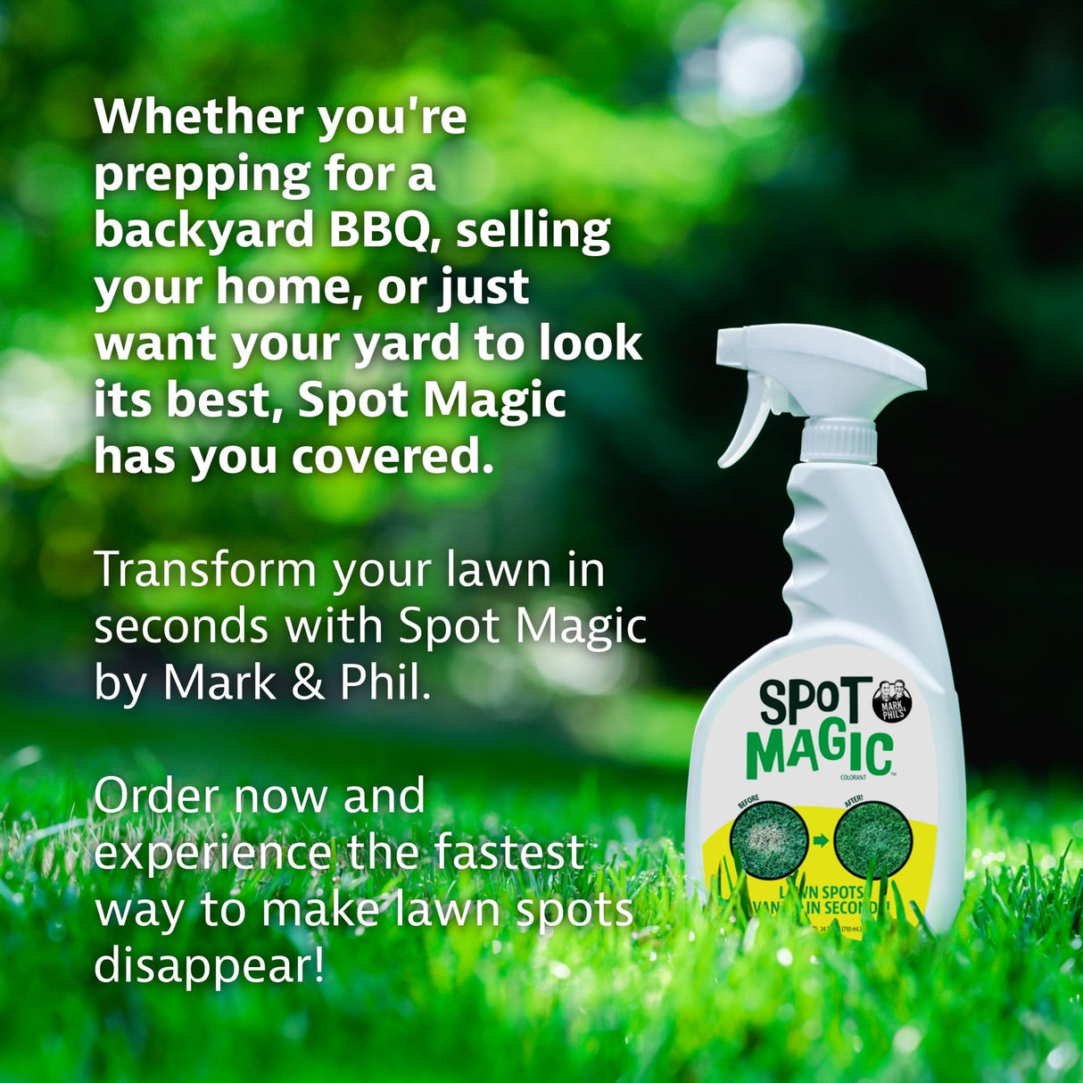 Spot Magic by Mark & Phil’s - Green Instant Lawn Grass Colorant Spray 24oz - Non-Toxic Pet & Kid Safe,- Long-Lasting Results for Concealing Brown & Pet-Damaged Grass Areas