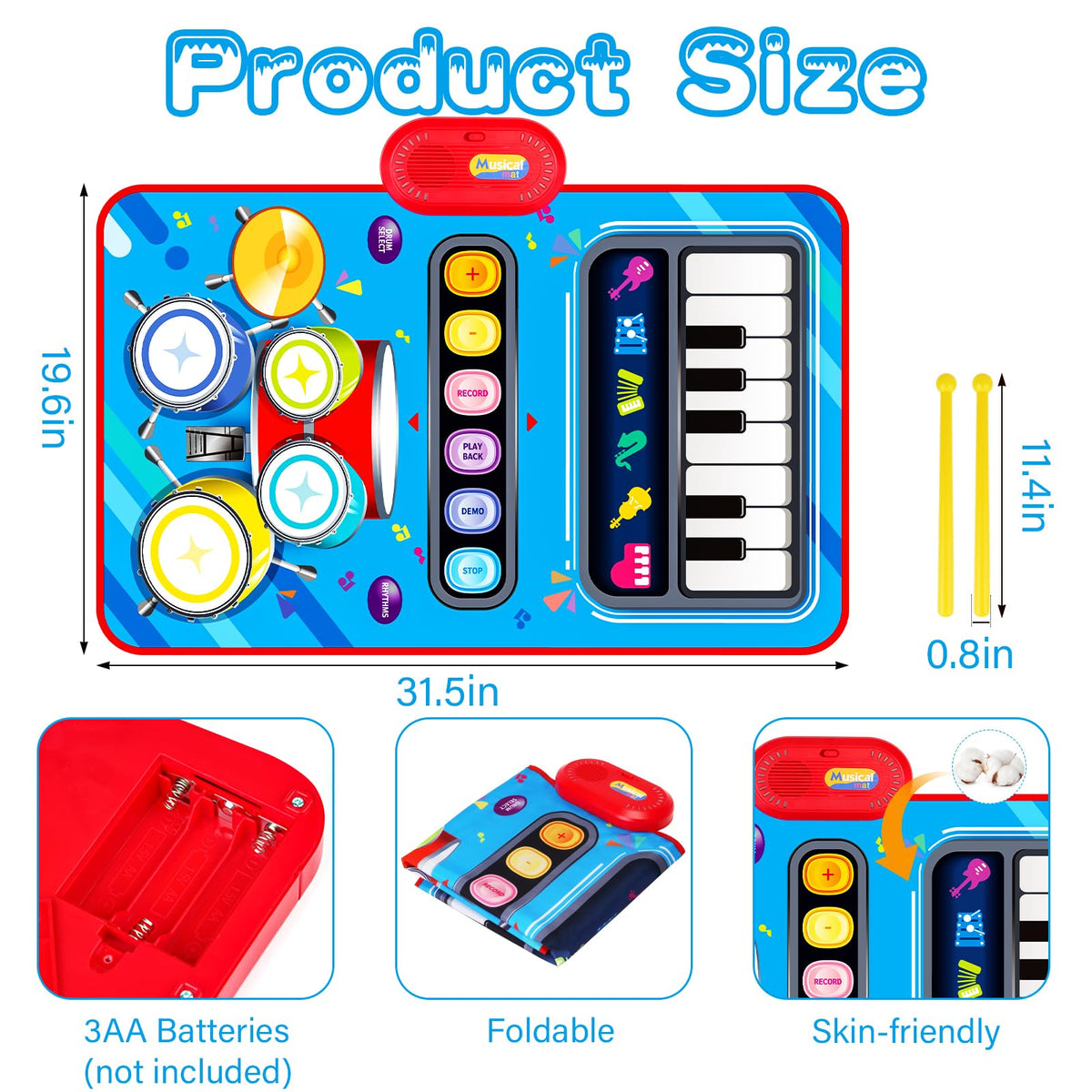 Baby Toys for 1 Year Old: 2 in 1 Baby Musical Mat Toddler Toys Age 1-2