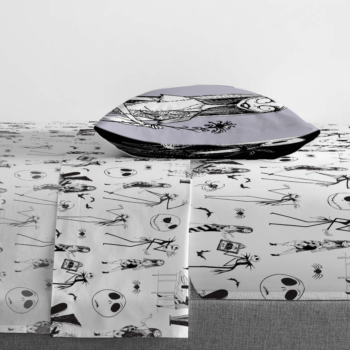 Jay Franco Kids Sheet Set with Fitted, Flat Sheets & Pillow Cover - Ultra-Soft Bedding with Pillowcase for Room Decor, White - Nightmare Before Christmas, 3 Piece Twin