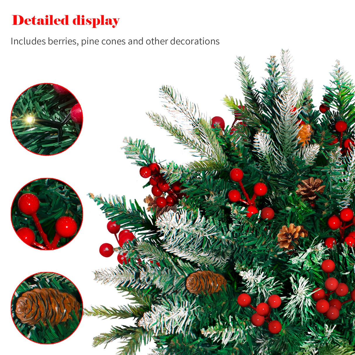 2 Pack Lighted Artificial Christmas Urn Filler, Battery Operated Pre-lit Xmas Pine Trees, Tripod Stake and 60 LED Lights, Holiday Porch Decorations for Porch, Yard, Garden, Flower Beds(Warm White)