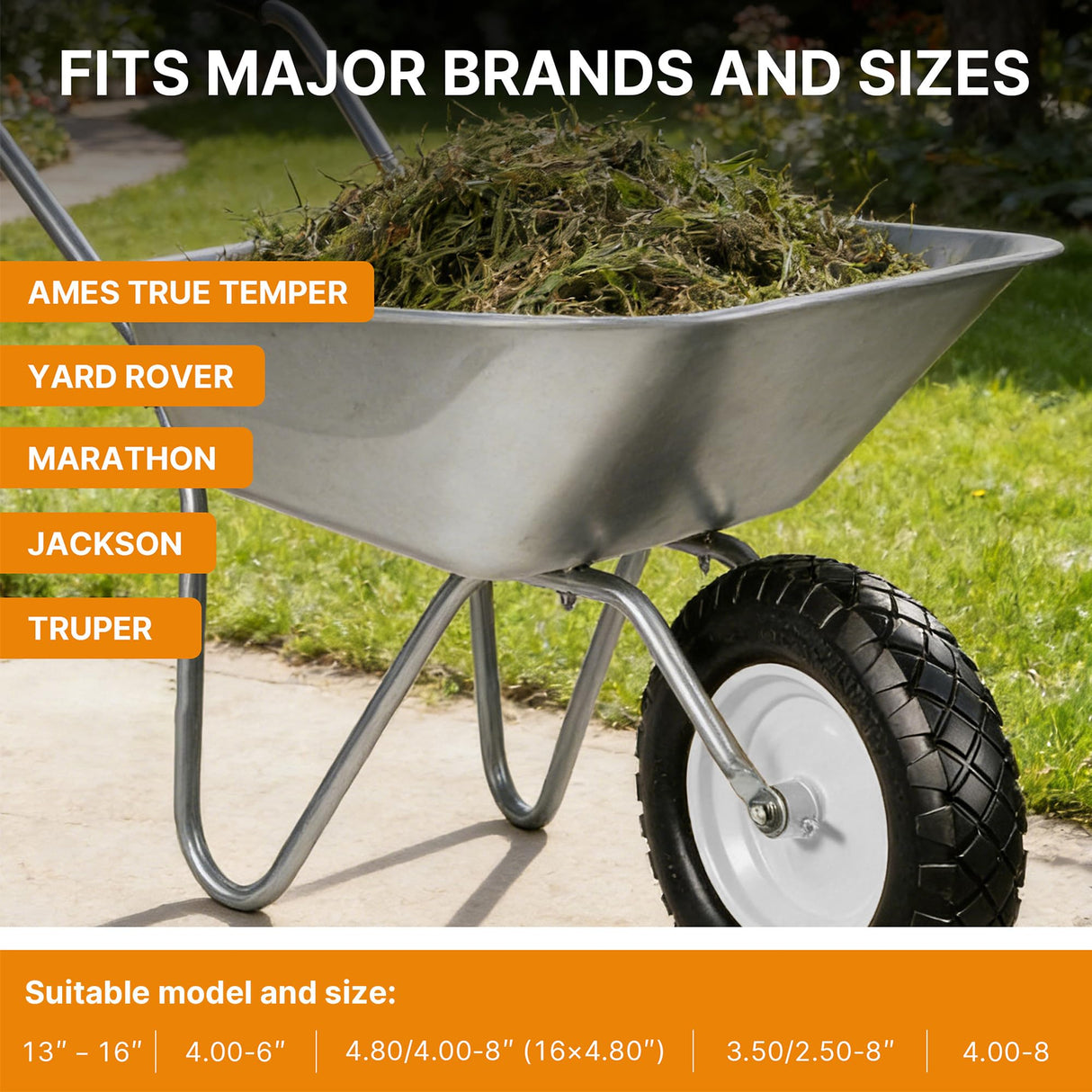 TPXQWL 16" 4.80/4.00-8 Flat Free Wheelbarrow Tire & Wheel, 2-Pack