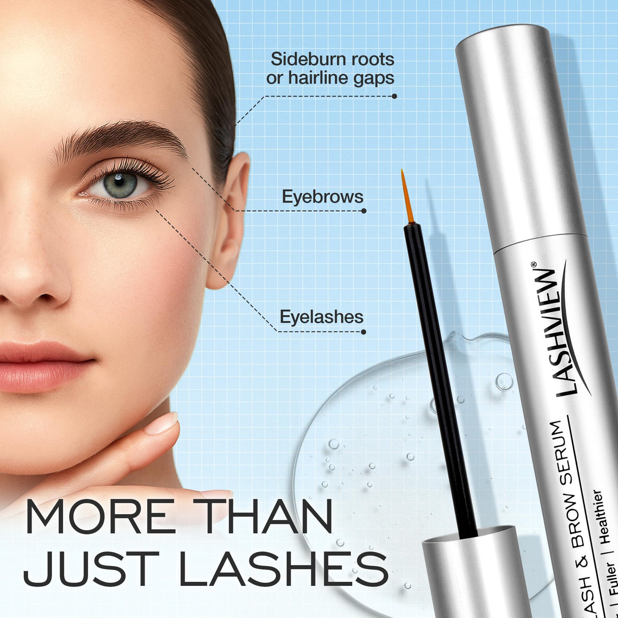 LASHVIEW Advanced Lash Serum for Thicker, Longer Eyelashes and Eyebrows, Vital Castor Oil, Grow Lashes with Brow Enhancer (5mL)