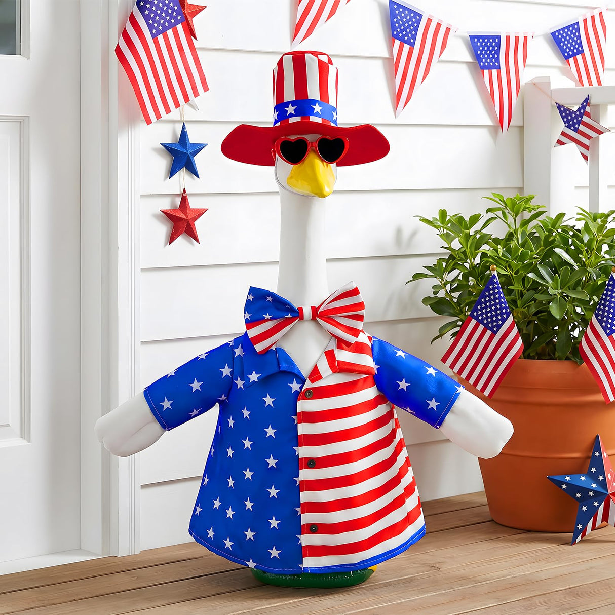 ComfyKit 1 Set 4th of July Porch Goose Outfit, Patriotic 250th Anniversary Clothes for 23 Inch Plastic or Cement Goose, Patio Yard Garden Decor