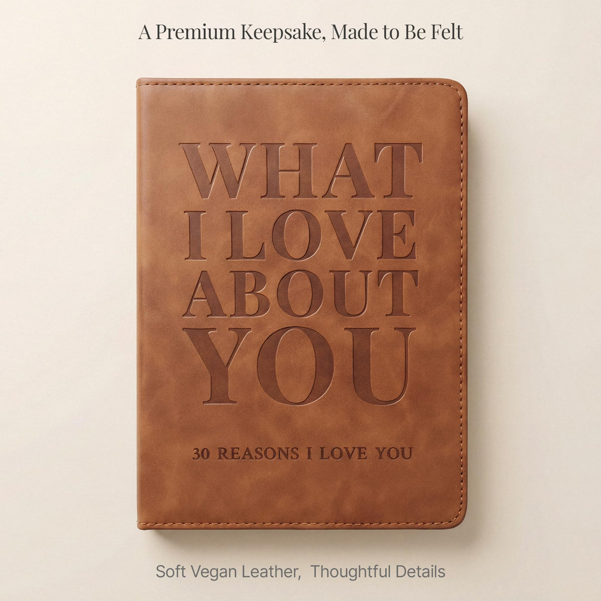 YOELOVE What I Love About You Leather Book – 30 Reasons Why I Love You, Fill-In-The-Blank Journal for Him & Her, Romantic Couples Keepsake (Brown Debossed)