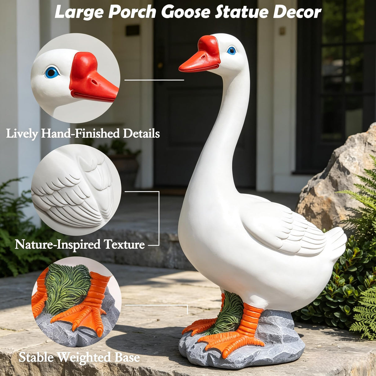 RiKoDaM Large Porch Goose Statue 20 Inch, Resin Front Porch Goose Decor, Geese Decor Lawn and Garden Statue for Patio, Balcony,Yard Decorations, Housewarming Birthday Gifts,White