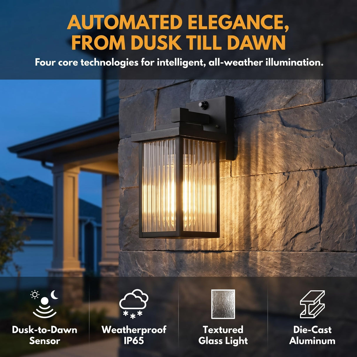 hameso Dusk to Dawn Outdoor Lighting, Waterproof Outdoor Porch Light with Tempered Glass, Outdoor Light Fixture for House Exterior Front Door Garage Patio