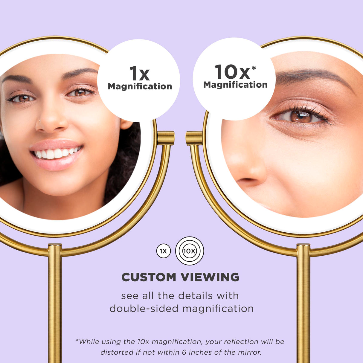 Conair Lighted Makeup Mirror, LED Vanity Mirror, 1X/10x Magnifying Mirror, Corded in Brushed Brass Finish