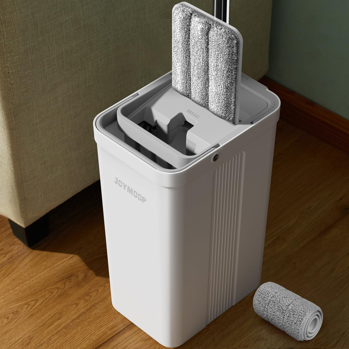 JOYMOOP Hands-Free Self-Cleaning Microfiber Mop and Bucket with Wringer Set for Home, Mops for Floor Cleaning and Wall Cleaner, Hardwood, Tile, Laminate, Vinyl Floors, Smooth Walls, and Glass Windows