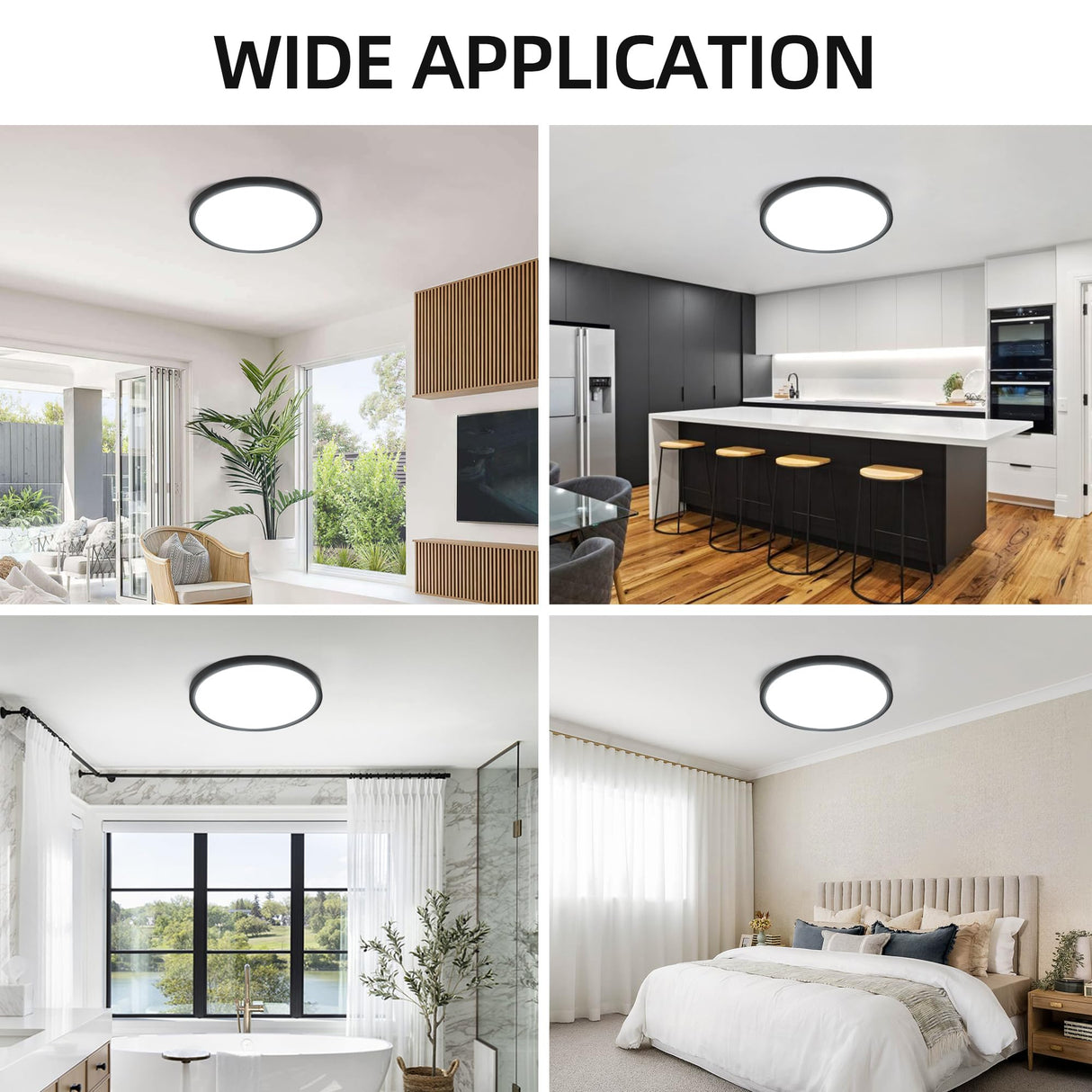 hykolity 12 Inch Selectable CCT LED Round Flat Panel Light, 24W 3000K/4000K/5000K, Edge-Lit Flush Mount Ceiling Light Fixture for Kitchen, Bedroom, Laundry and Closet Room,Black