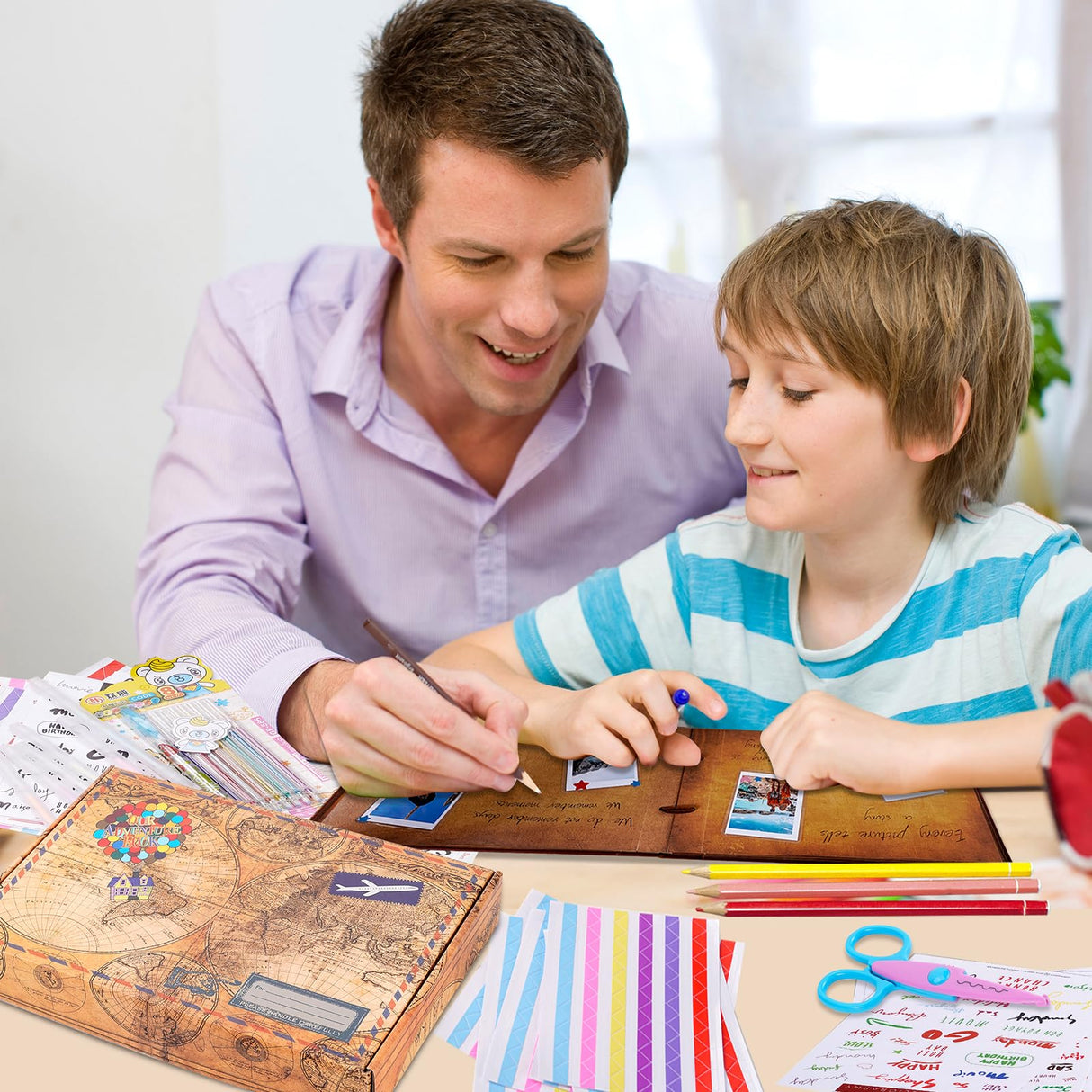 Adventure Book Scrapbook Photo Album 80 Pages Retro Leather Cover Memory Book with Luxury DIY Accessories Kit,Exquisite Box Gift Couples Weddings,Travelling,Christmas Day