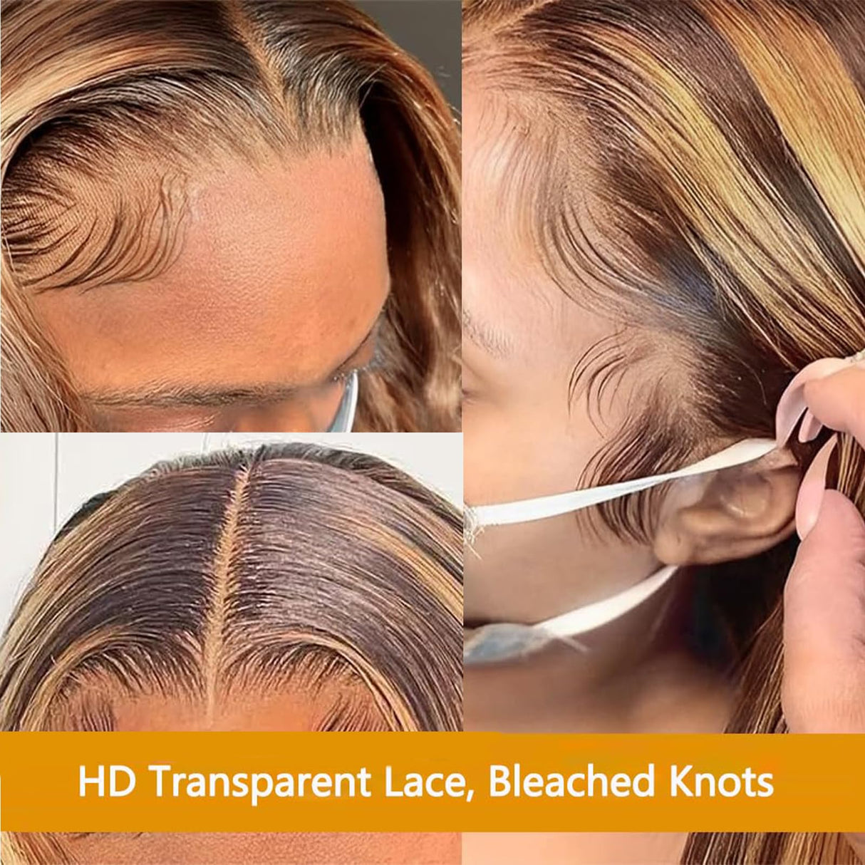 Highlight Ombre Lace Front Wig Human Hair 28Inch Honey Blonde Lace Front Wigs Human Hair 13x6 HD Lace Front Wig Human Hair 180% Density 4/27 Colored Straight Human Hair Pre Plucked with Baby Hair