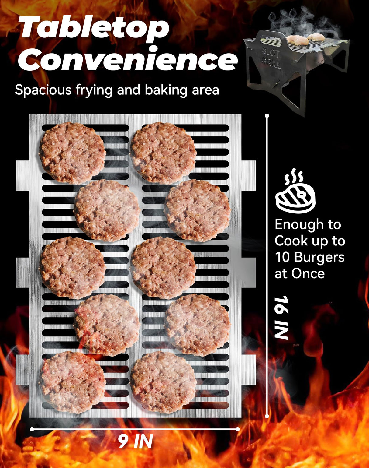 Slot Grill - Collapsible Bbq Grill For Easy Storage Steel, Stainless Steel Portable Slot Grill Collapsible Bbq Grill For Travel, Party, Large Cooking Surface, Adjustable Tool-Free Assembly