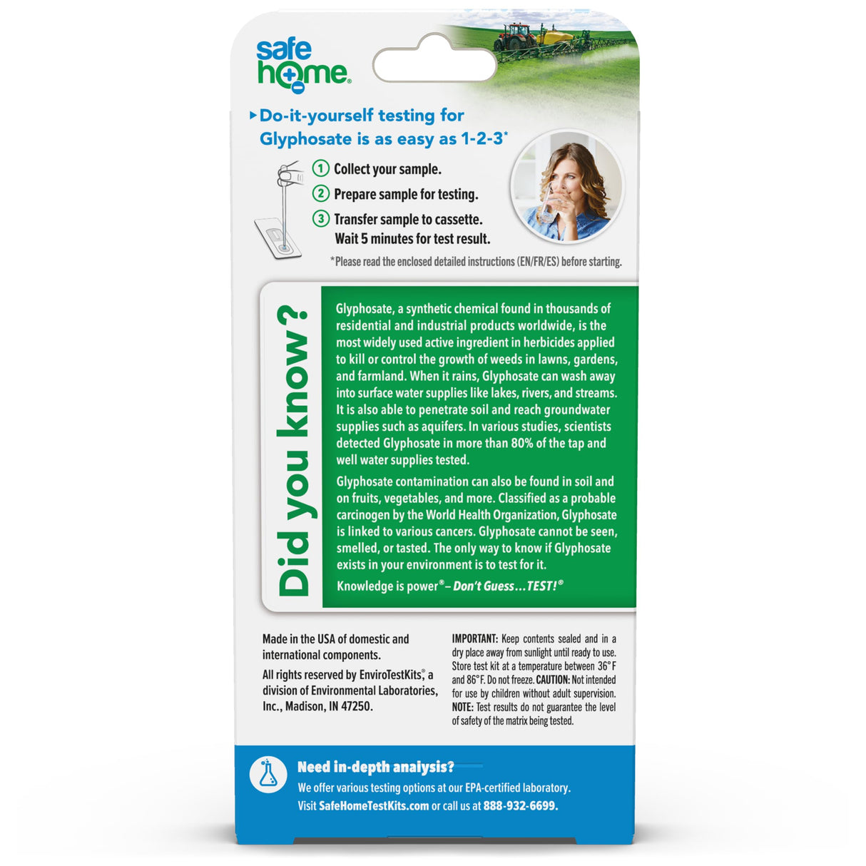 Safe Home DIY Glyphosate Test Kit - Detect Toxic Herbicide in Water, Soil, Fruits, Vegetables, and More - 5 Minute Test to 200 PPB - (1 Pack)
