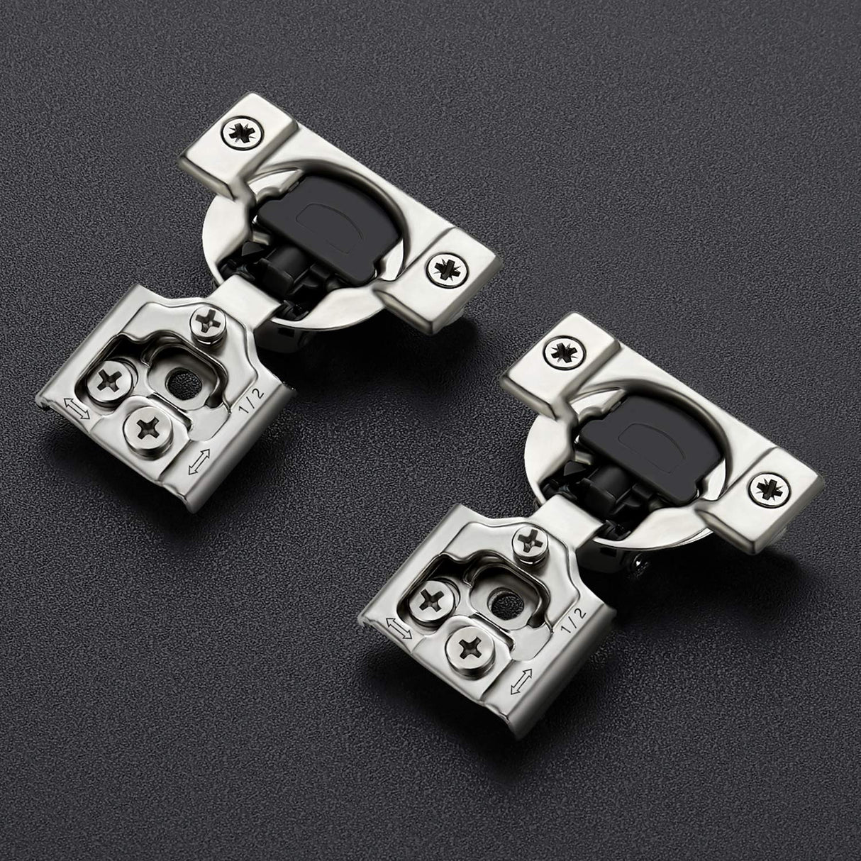 Ravinte 60 Pack (30 Pairs) 1/2 Inch Overlay Soft Close Hinges for Kitchen Cabinets - Satin Nickel Hidden Concealed Hinge, Stainless Steel, Self Closing