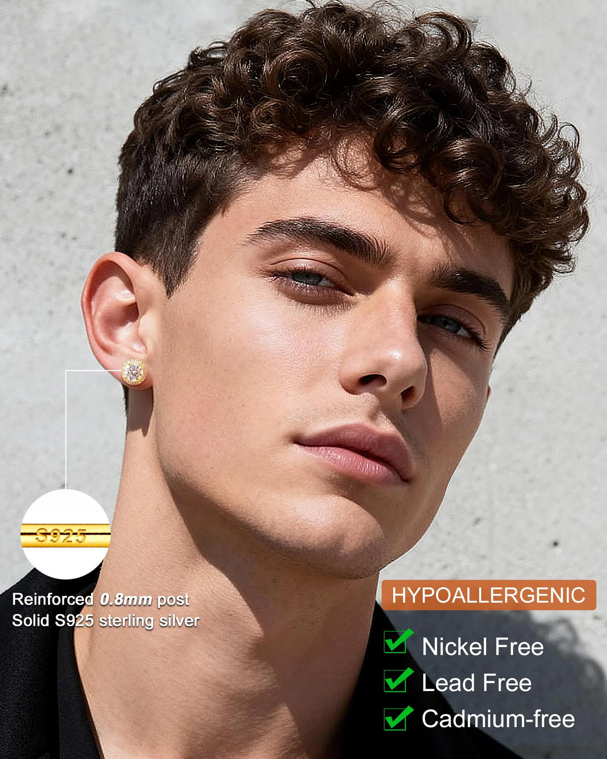 Delzzad Moissanite Earrings for Men, Solid S925 Sterling Silver and 18K Golden Plated Halo Stud Earrings for Women Valentine's Day Mother's Day - D Color VVS1 Hypoallergenic Dainty Moissanite Jewelry for Sensitive Ear, 6.5mm(1ct*2)