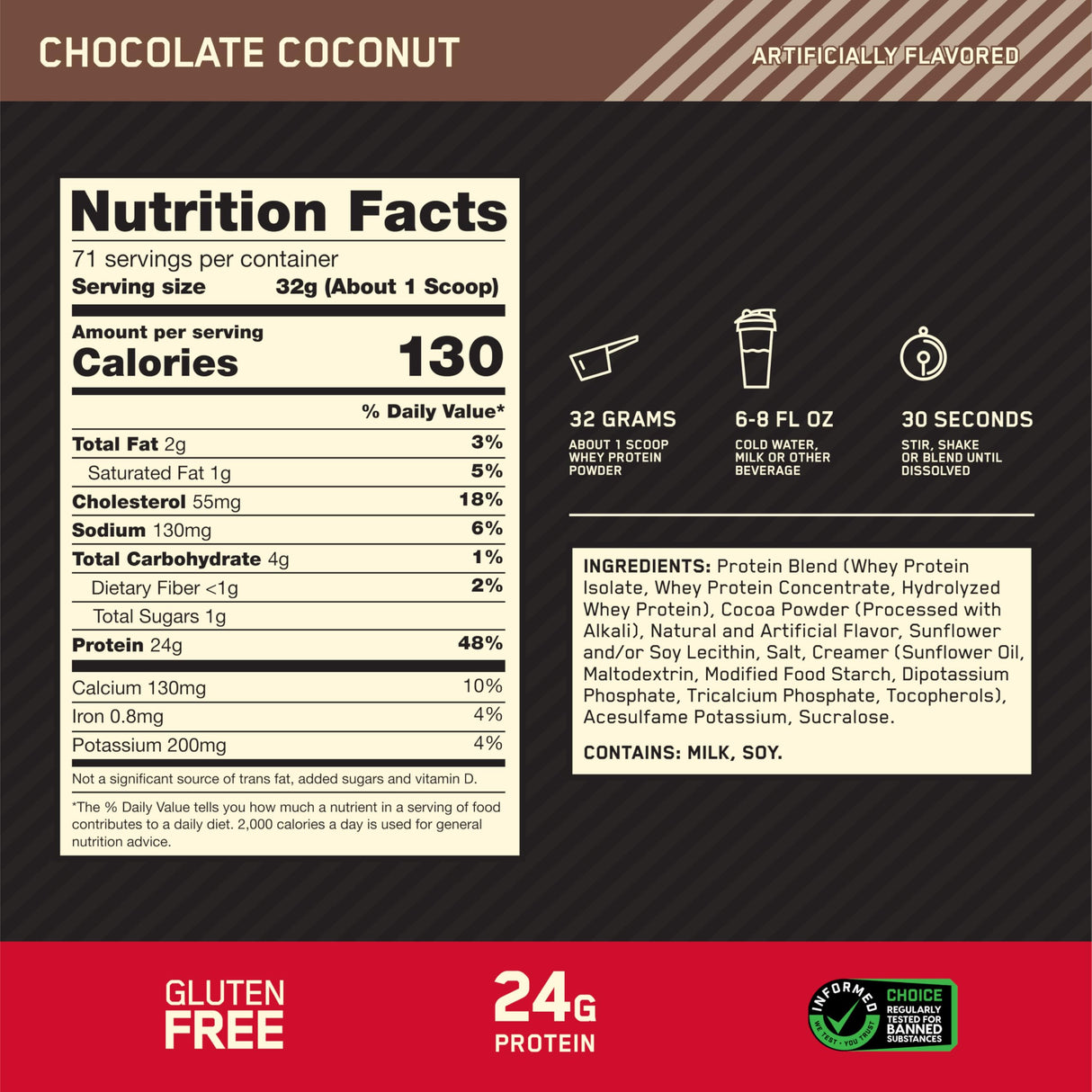 Optimum Nutrition Gold Standard 100% Whey Protein Powder, Chocolate Coconut, 5 Pound (Packaging May Vary)