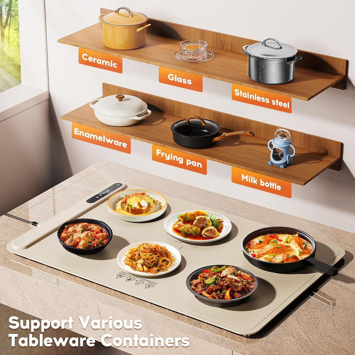 Warming Mat for Food, Voriah Electric Warming Tray with 3 Temp Settings & Auto Shut-Off, Food Warmer with Thick Silicone Surface to Keep Food Warm at Buffet, Parties, and Family Use(Apricot)