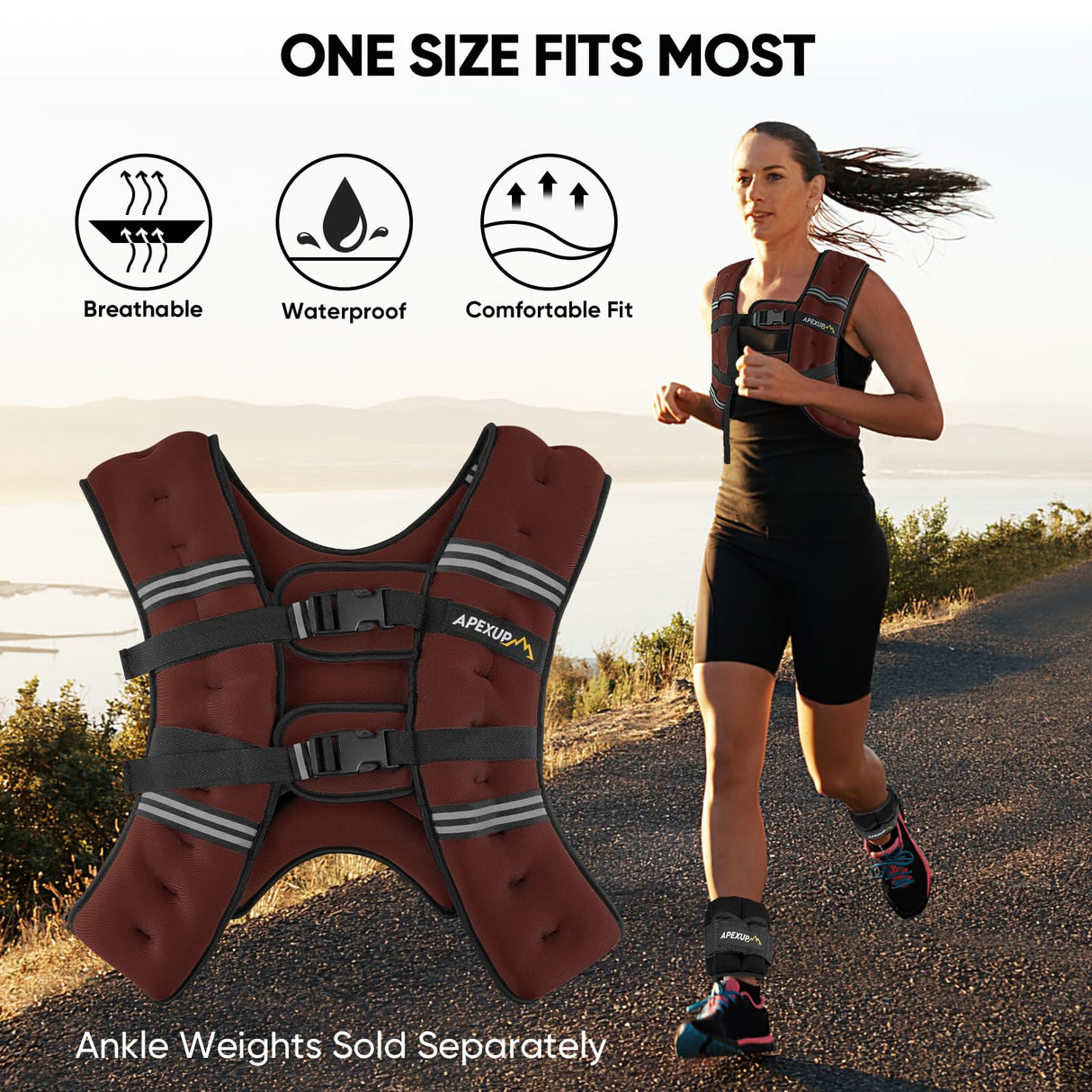 APEXUP Weighted Vest with 5lbs/10lbs/15lbs/20lbs/25lbs/30lbs Weights and Reflective Stripe, Weight Vest Men Women for Workout, Strength Training, Running (Claret, 30lbs)