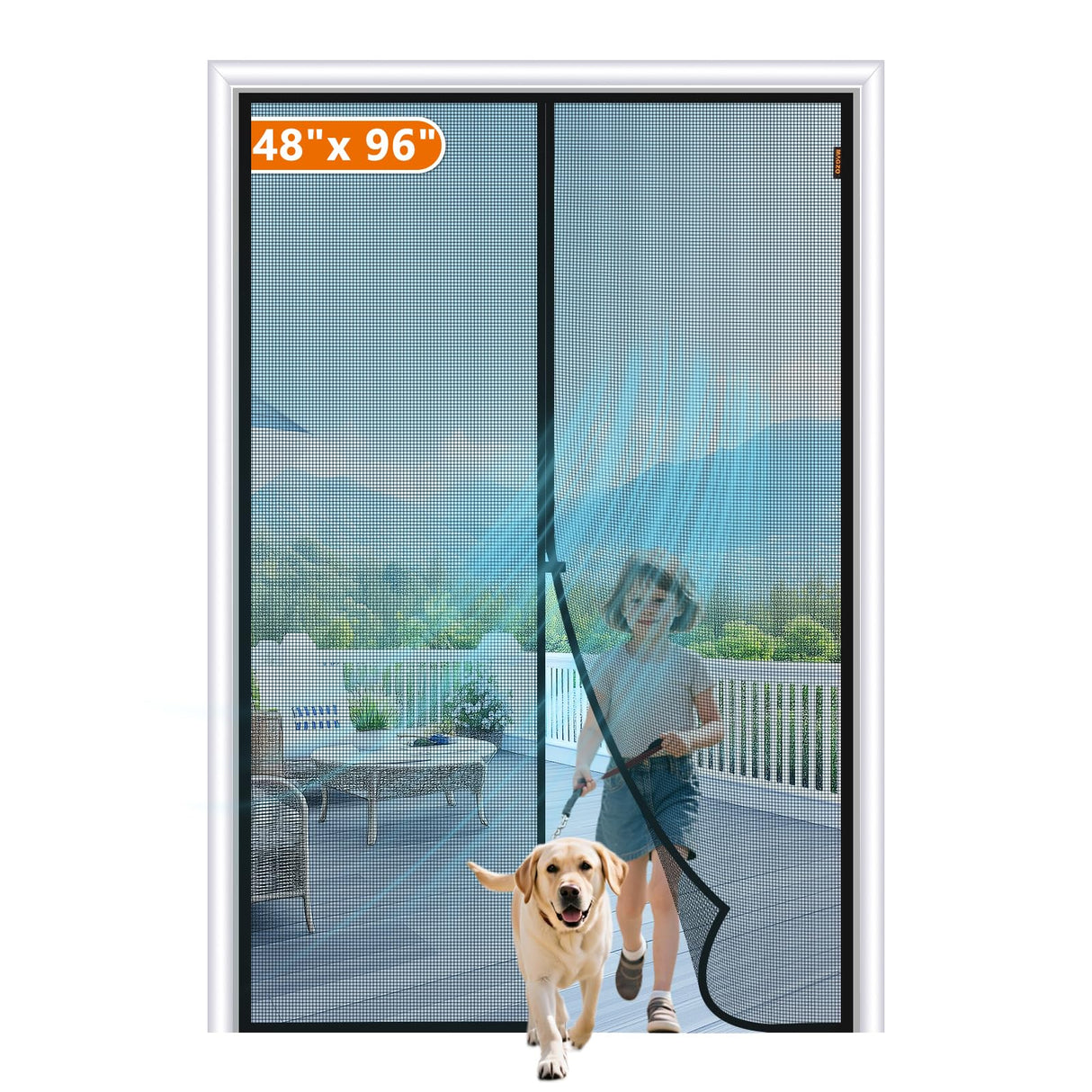 MAGZO Magnetic Screen Door Fit Door Size 48 x 96 Inch, Actual Screen Size 50" x 97" Magnet Screen Curtain for Sliding Door-Black