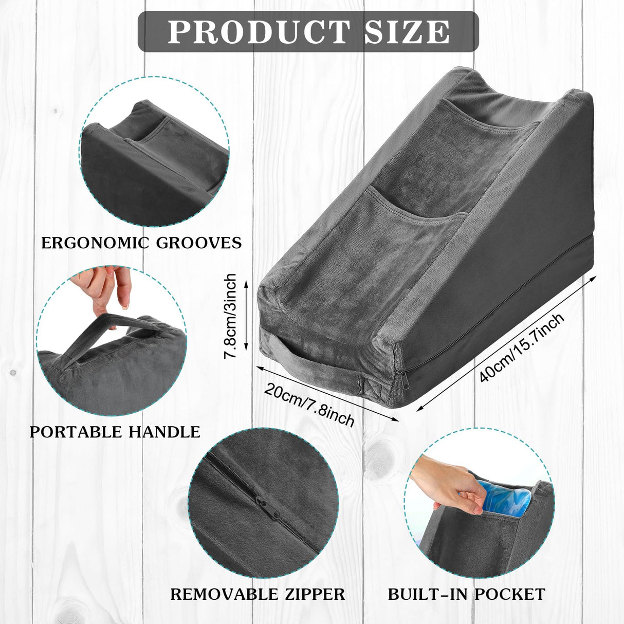 Buryeah Arm Elevation Pillow with 2 Pockets, Soft Ergonomic Support Pillow for Elbow Rest Wedge Broken Arm Gifts with High Density Foam for Recovery Sleeping(Dark Gray)