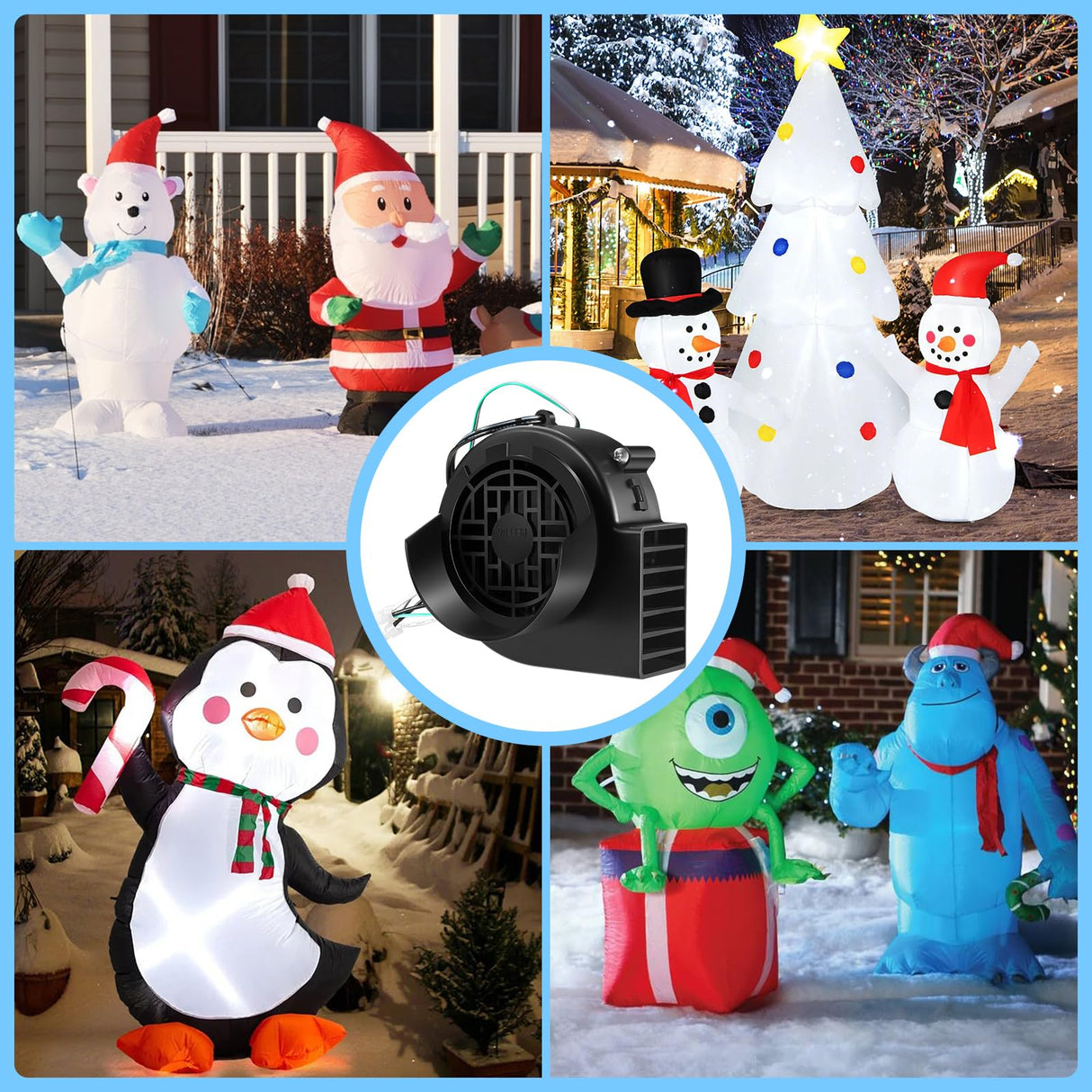 Envanptaz 2-Pack Inflatable Fan Blower Replacement, 12V 1.2A Air Blower for Inflatables with 3 LED Light Strings for Thanksgiving Christmas Halloween Yard Party Holiday Inflatable Decorations