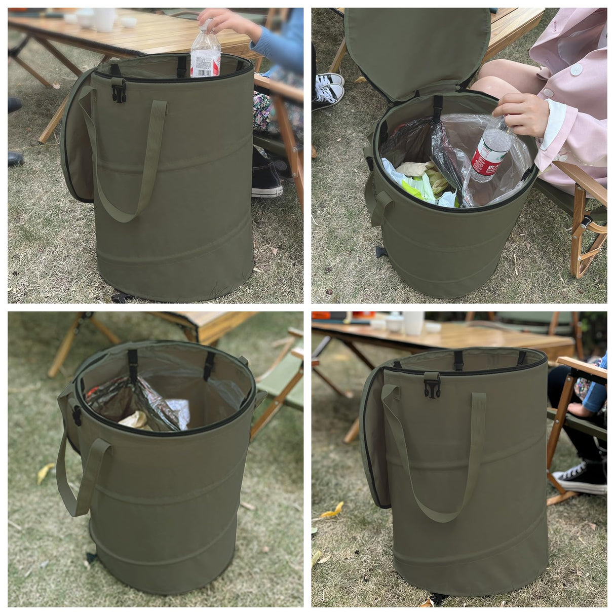 QJXX Pop up Camping Trash can with lid,Collapsible 24 Gallons Trash can with Sorting Clips,Garden Garbage Bag with Lid,Lawn and Leaf Bags - Reusable Yard Waste Bags (Green)