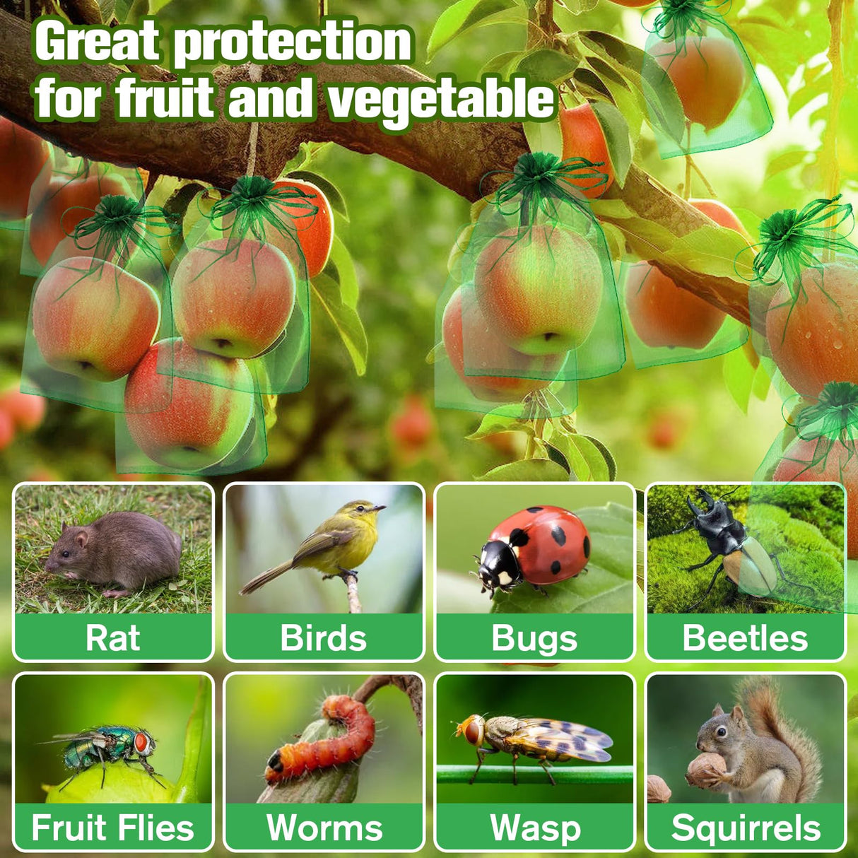 180 Pcs Fruit Protection Bags for Fruit Trees, Green Fruit Netting Cover Bags 3 Size Garden Netting Bags with Drawstring Mesh Barrier Bags for Plant Flower Vegetable Fruit Organza Bags Netting