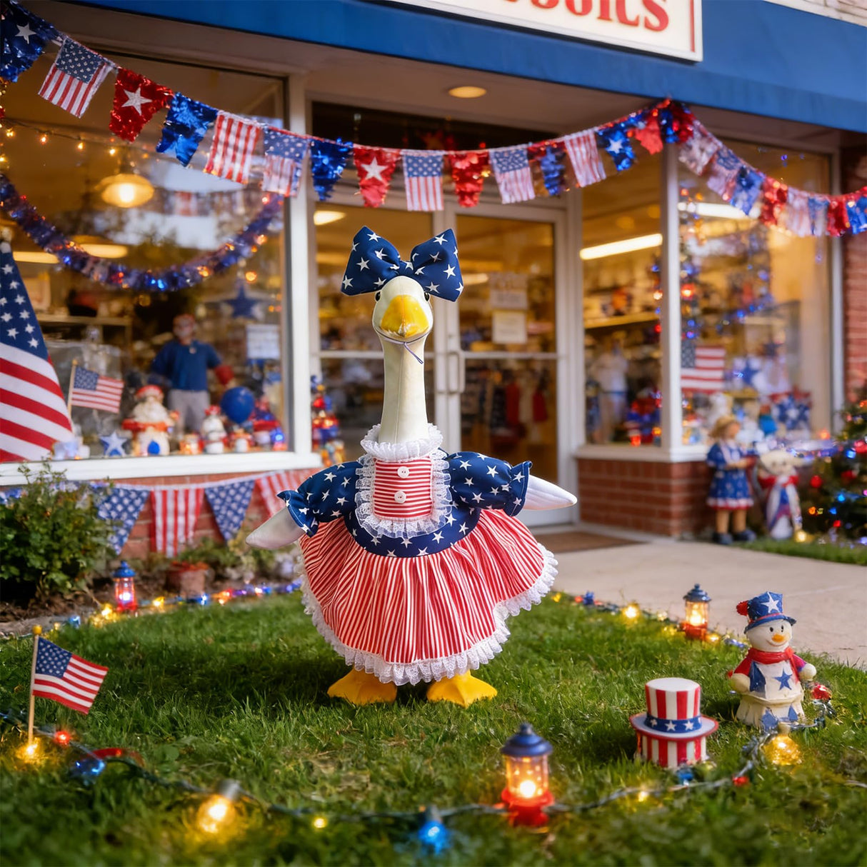 AOXFOXMAS Porch Goose Outfits for 23 Inch Lawn Statue, Patriotic USA Costume for 4th of July Independence Day, Garden Patio Decor for Cement/Plastic Goose Sculpture