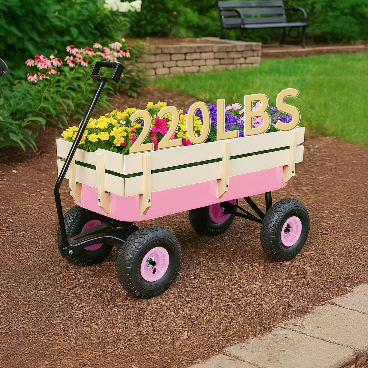Outvita All-Terrain Cargo Wagon, 220lbs Load Utility Cart for Kids, Pink