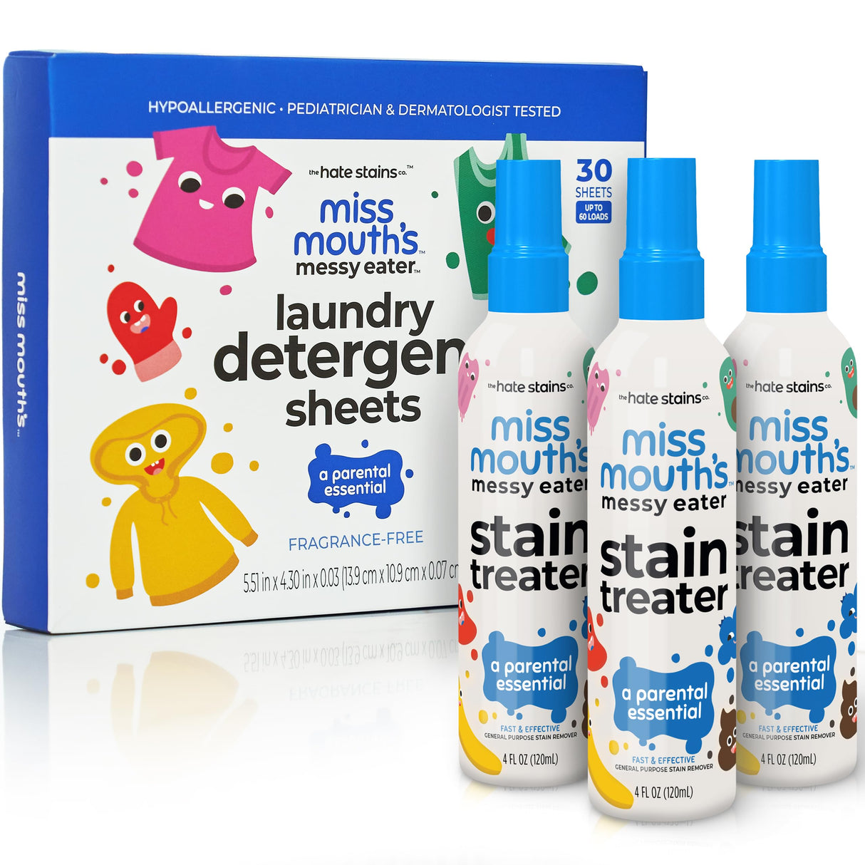 Miss Mouth's Messy Eater Stain Treater Spray - 4oz 3 Pack Stain Remover - Newborn & Baby Essentials - No Dry Cleaning Food, Grease, Coffee Off Laundry, Underwear, Fabric