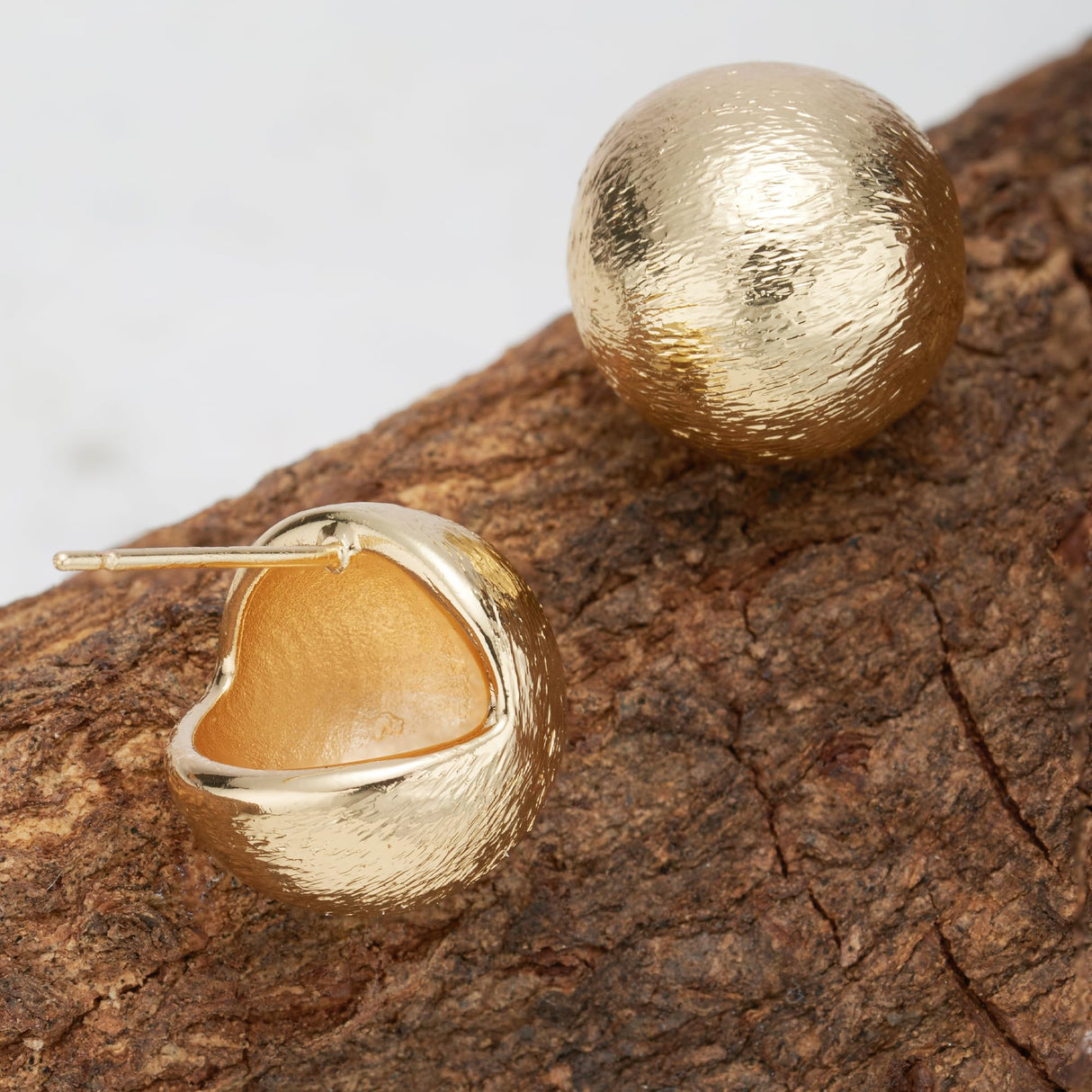 Matte Dome Stud Earrings for Women, Half Ball Button Earrings (Gold)