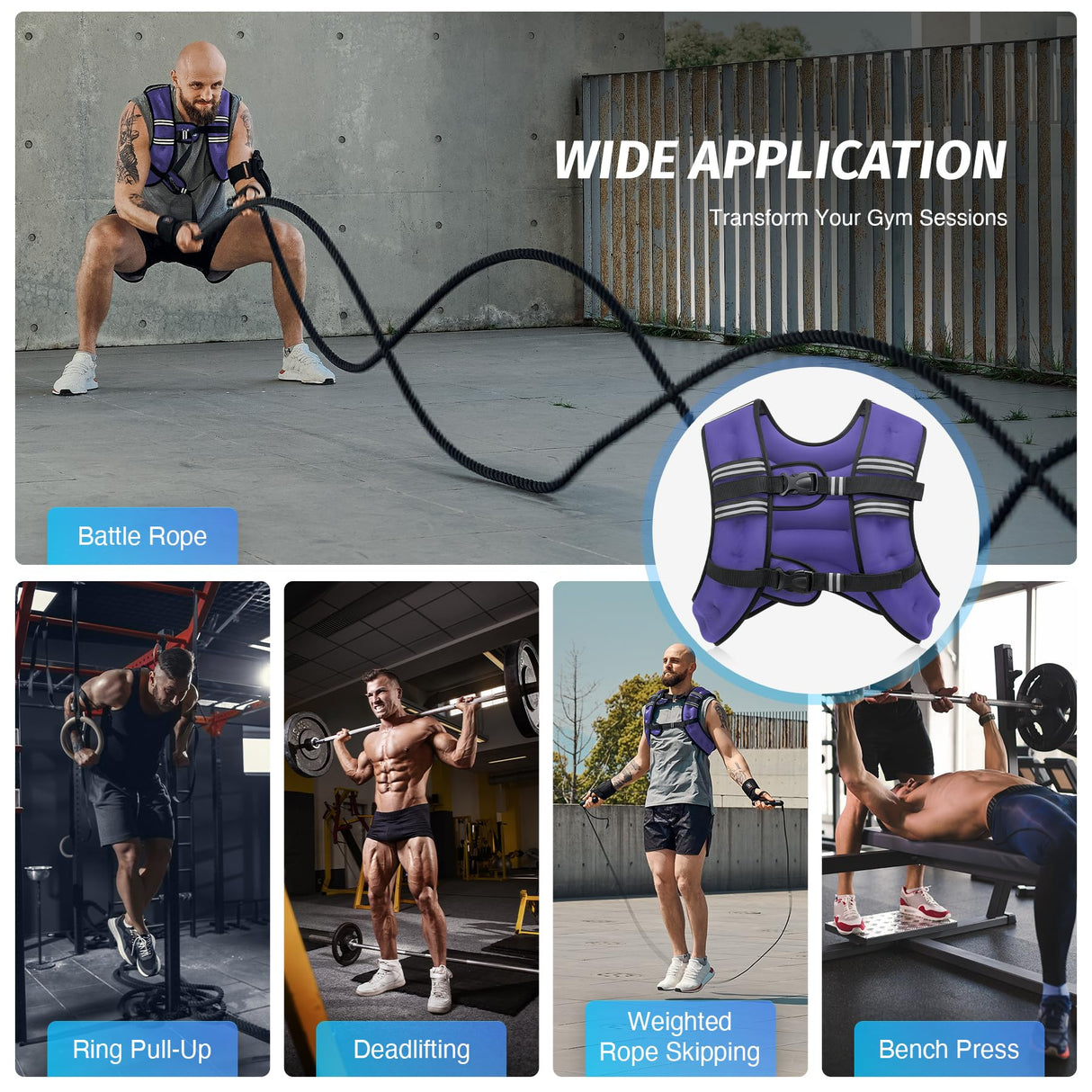 ZELUS Weighted Vest, 6lb/8lb/12lb/16lb/20lb/25lb/30lb Weight Vest with Reflective Stripe for Workout, Strength Training, Running, Fitness, Muscle Building, Weight Loss, Weightlifting, Violet(16 lb)