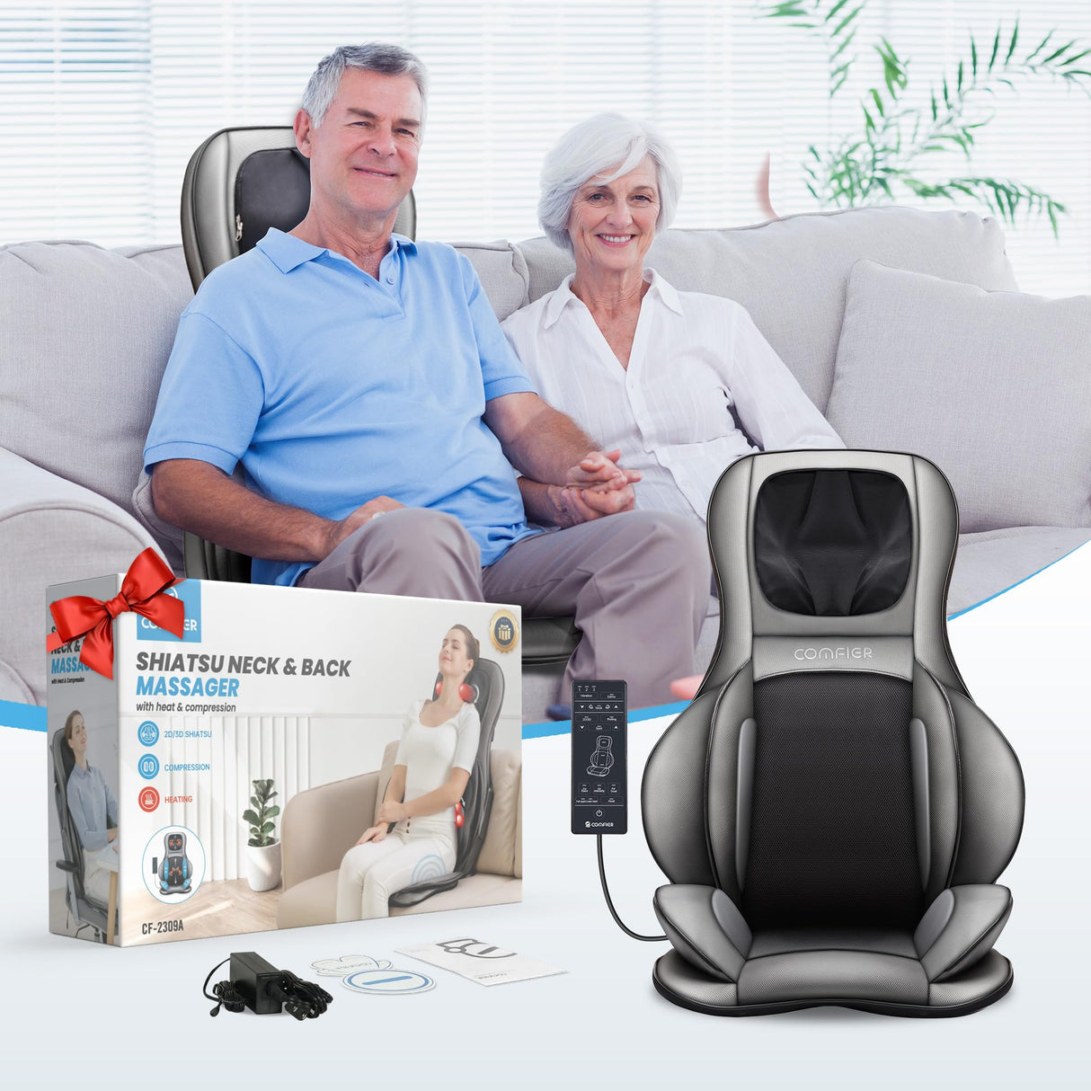 COMFIER Shiatsu Neck Back Massager with Heat, 2D ro 3D Kneading Massage Chair Pad, Full Body Massage Pad, Gifts for Dad Mom