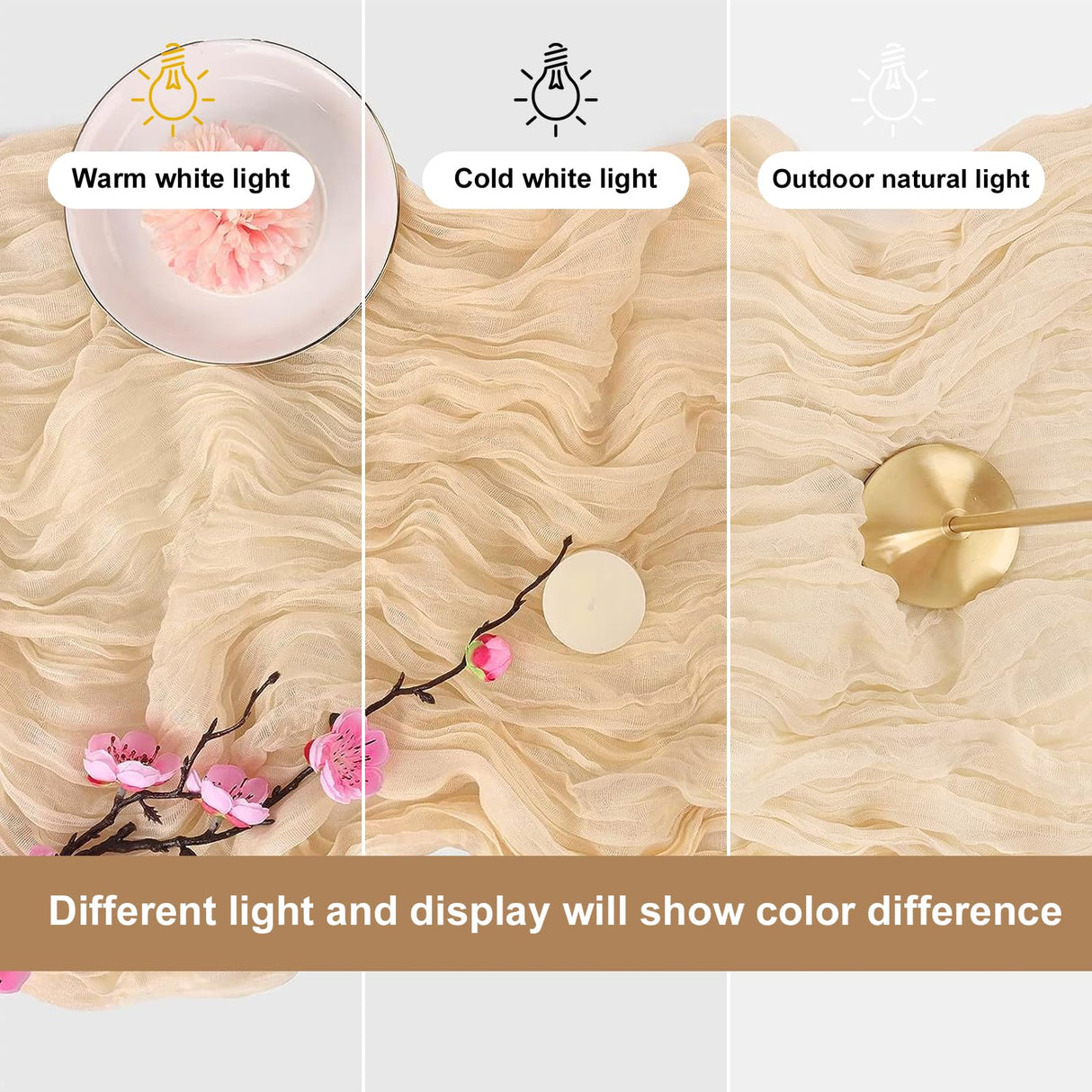 12 Pack Beige Cheesecloth Table Runner, 35x120 Inch Romantic Boho Gauze Table Runner 10ft Rustic Sheer Cheese Cloth Table Decor for Christmas Wedding Baby Shower Birthday Party Table Decoration