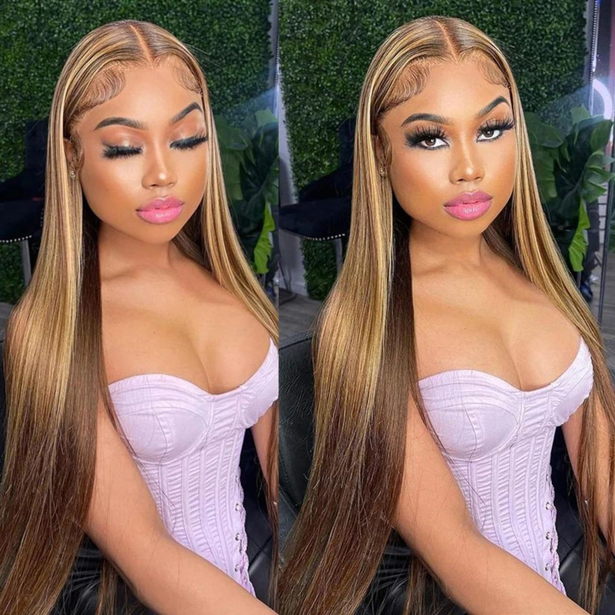 30 Inch 13x4 Highlight Ombre Straight Lace Front Wigs Human Hair Pre Plucked #4/27 Colored Glueless Wigs Honey Blonde Brazilian Lace Frontal Wigs Human Hair for black Women with Baby Hair